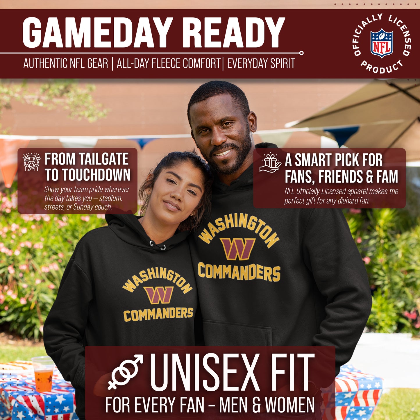 Washington Commanders NFL Adult Gameday Hooded Sweatshirt - Black