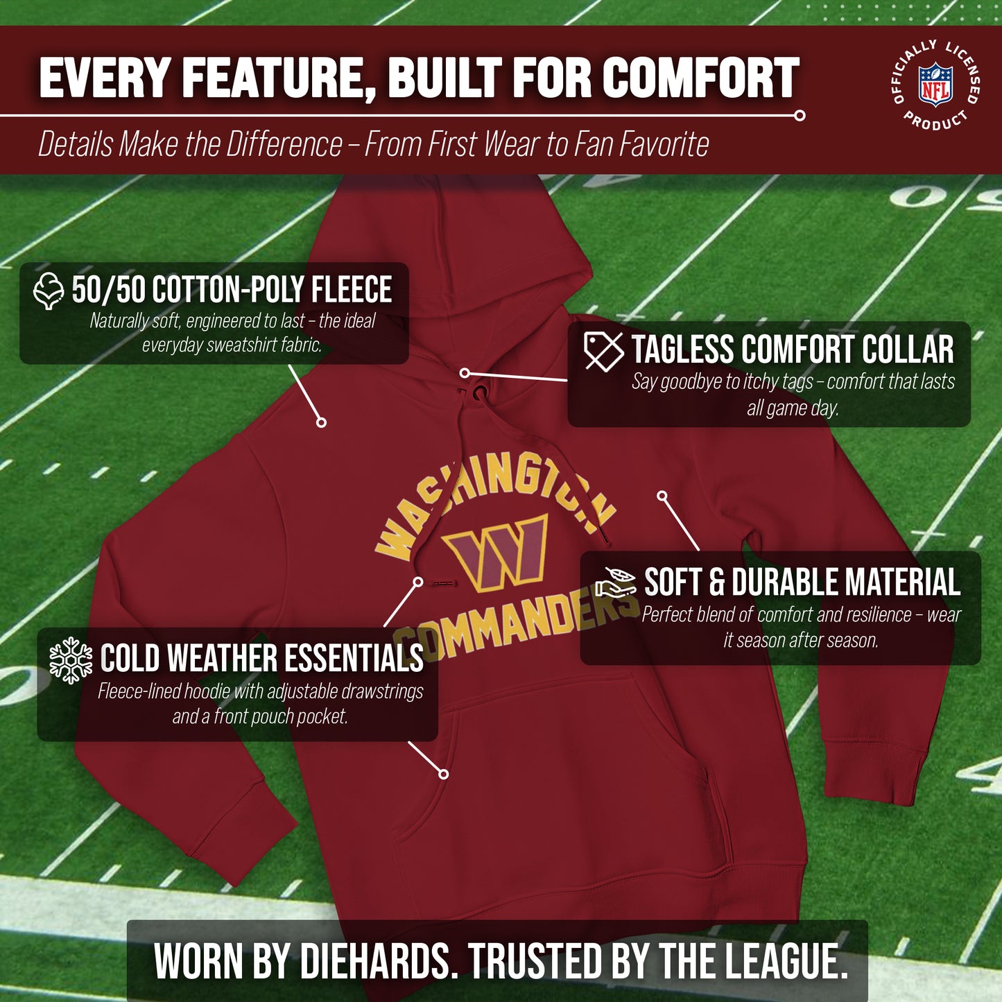 Washington Commanders NFL Adult Gameday Hooded Sweatshirt - Maroon