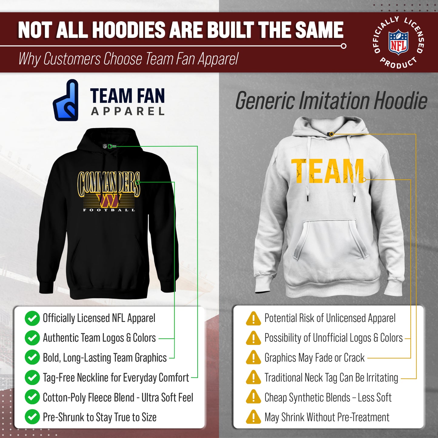 Washington Commanders NFL Adult Unisex Overtime Blueprint Soft Fleece Hooded Sweatshirt - Black
