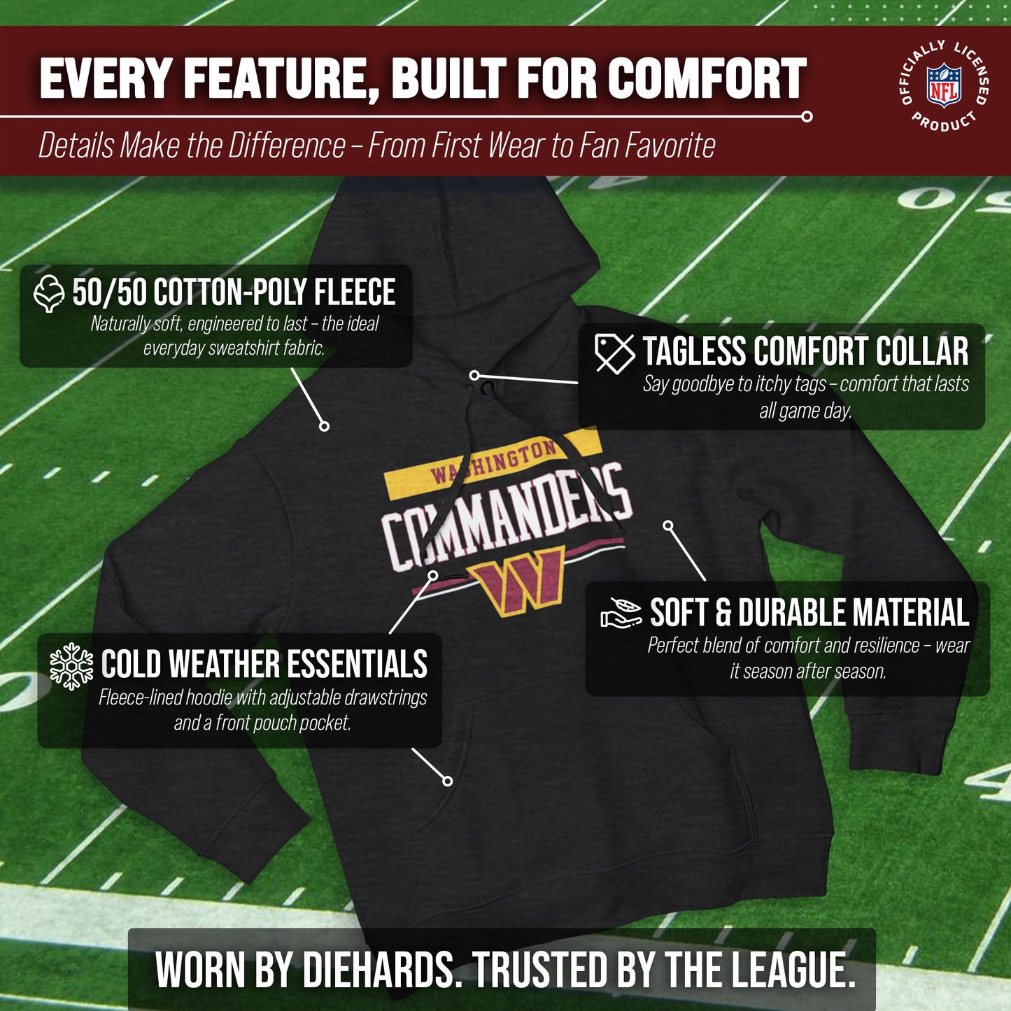 Washington Commanders NFL Adult Gameday Charcoal Hooded Sweatshirt - Charcoal