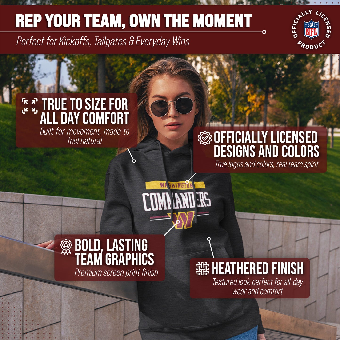 Washington Commanders NFL Adult Gameday Charcoal Hooded Sweatshirt - Charcoal