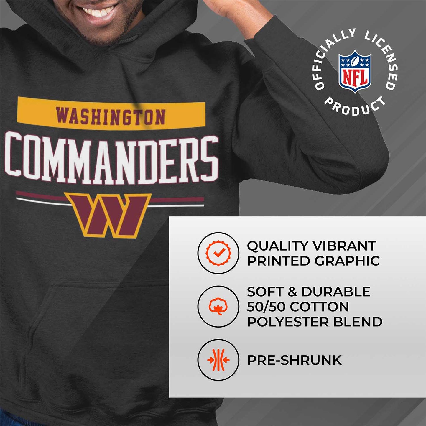 Washington Commanders NFL Adult Gameday Charcoal Hooded Sweatshirt - Charcoal