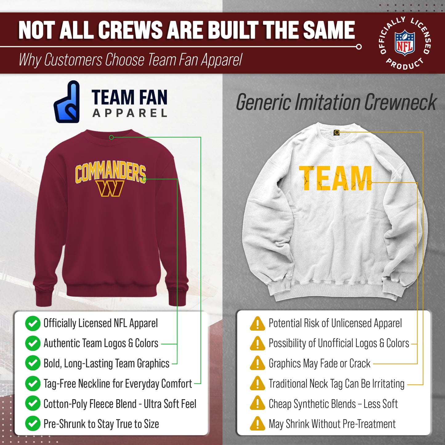 Washington Commanders NFL Home Team Crew - Cardinal