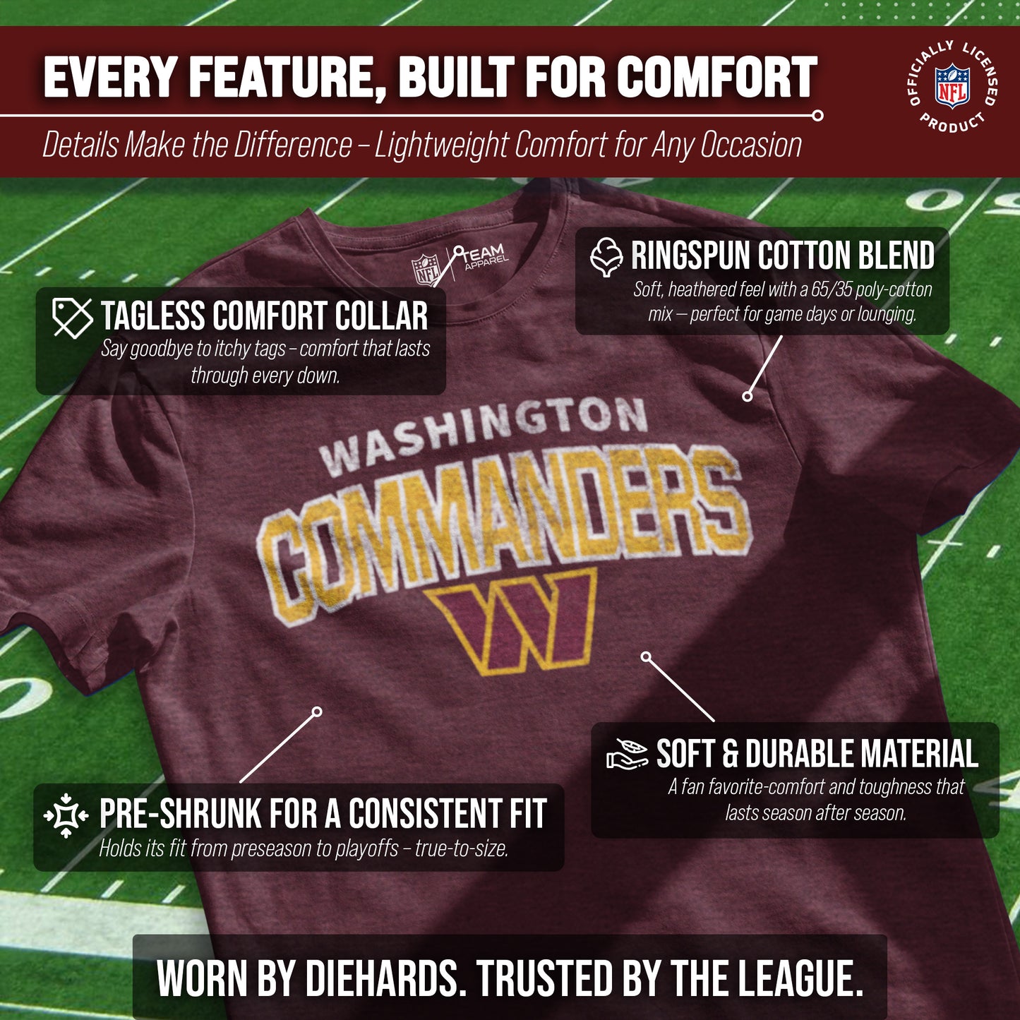Washington Commanders NFL Starting Fresh Short Sleeve Heather T-Shirt - Maroon