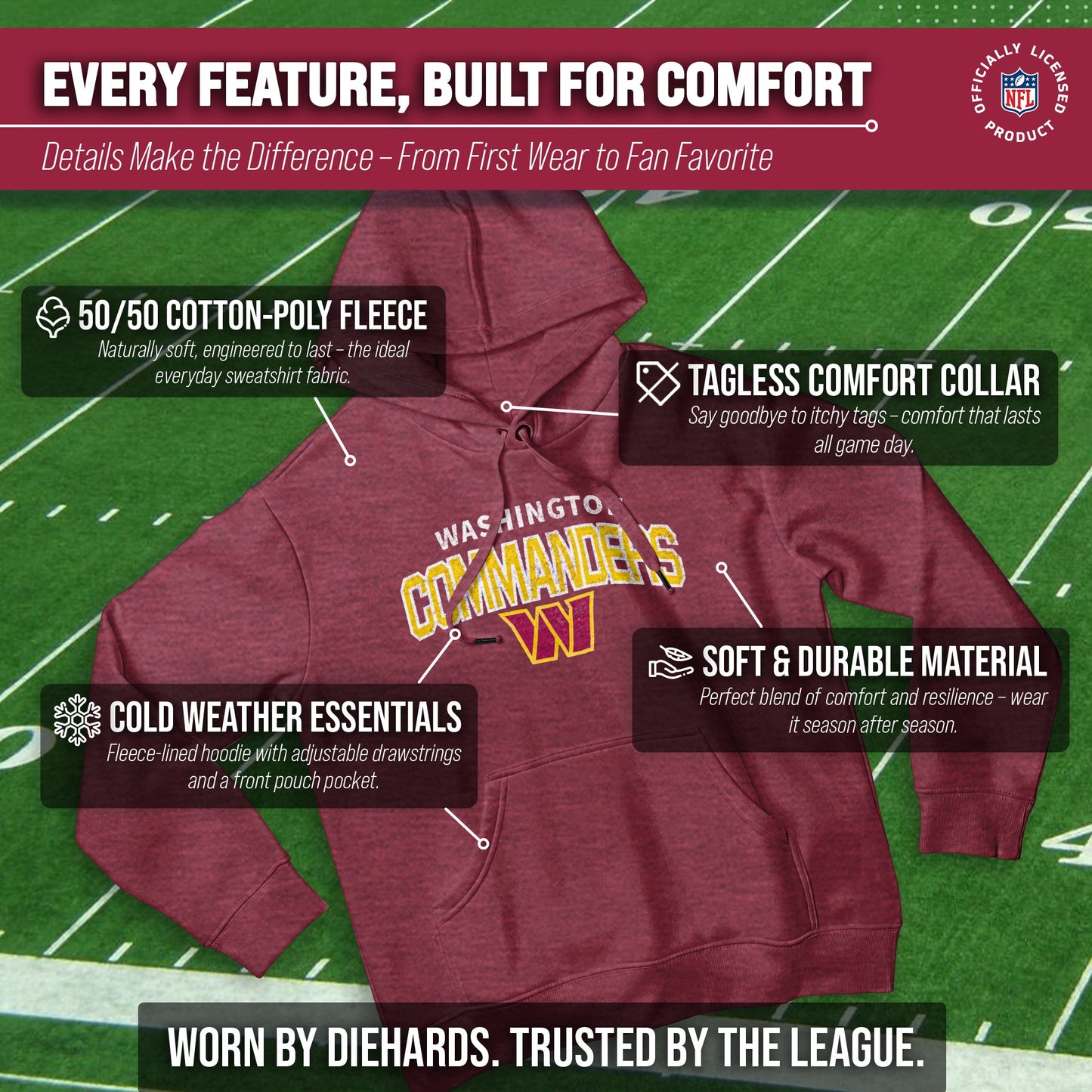 Washington Commanders NFL Adult Unisex Starting Fresh Ultra Soft Fleece Hooded Sweatshirt - Cardinal