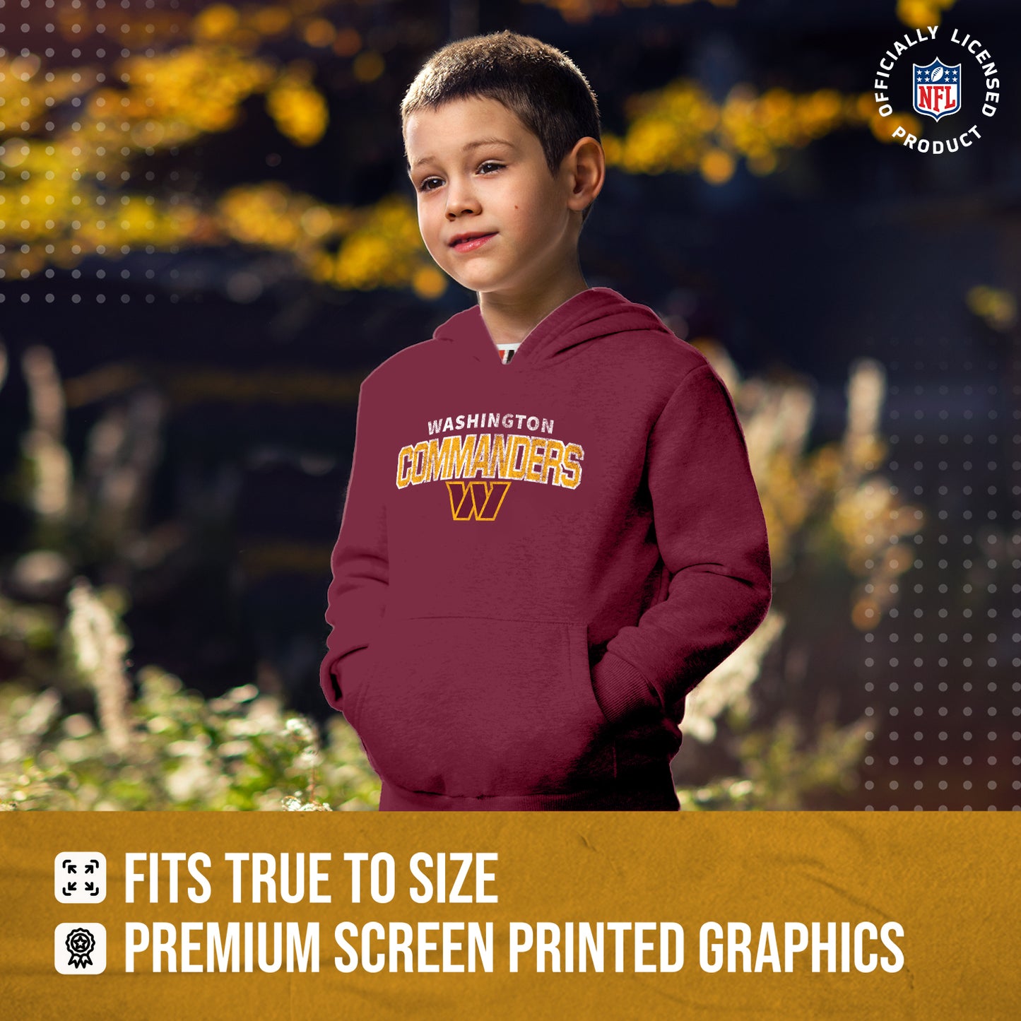 Washington Commanders NFL Youth Starting Fresh Hoodie- Pro Football Sweatshirt for Boys and Girls - Maroon