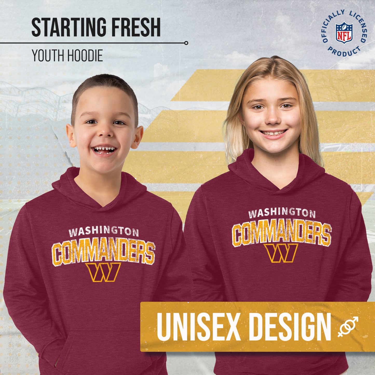 Washington Commanders NFL Youth Starting Fresh Hoodie- Pro Football Sweatshirt for Boys and Girls - Maroon