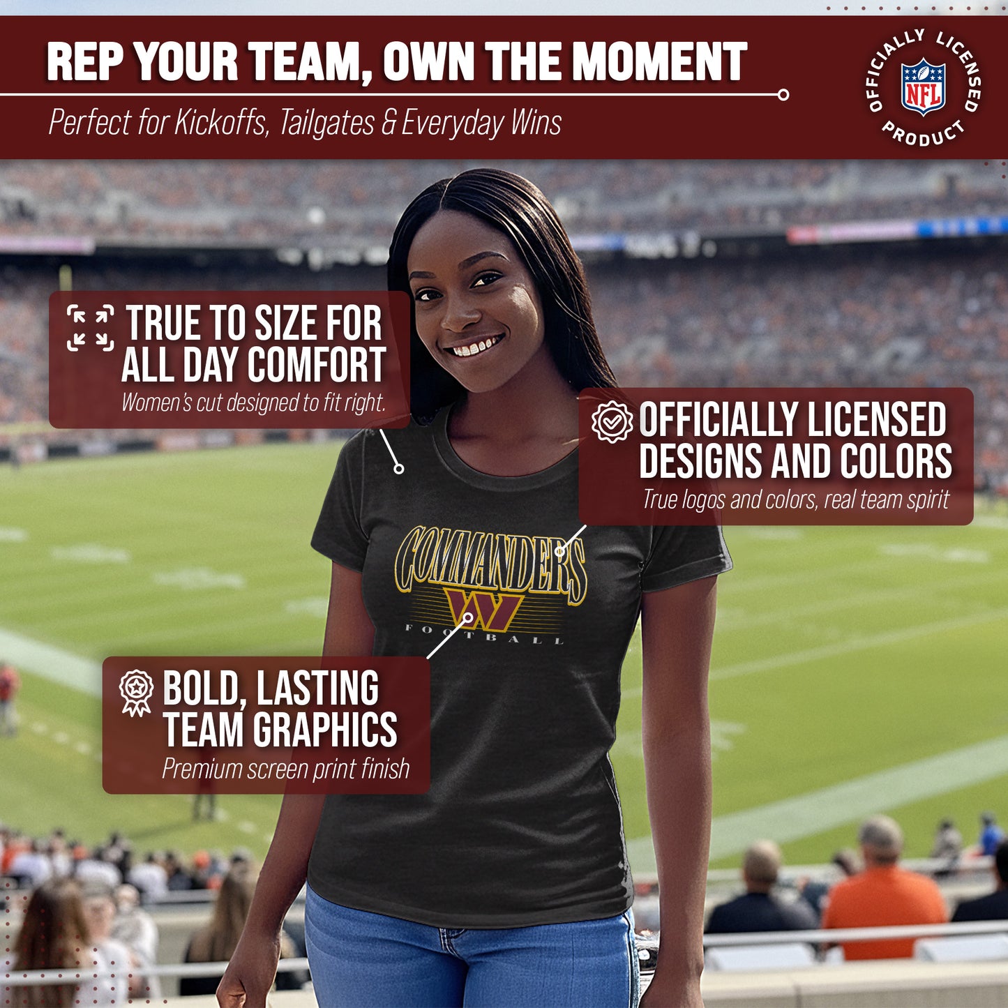 Washington Commanders NFL Womens Overtime Blueprint Tag-Less T-Shirt - Black