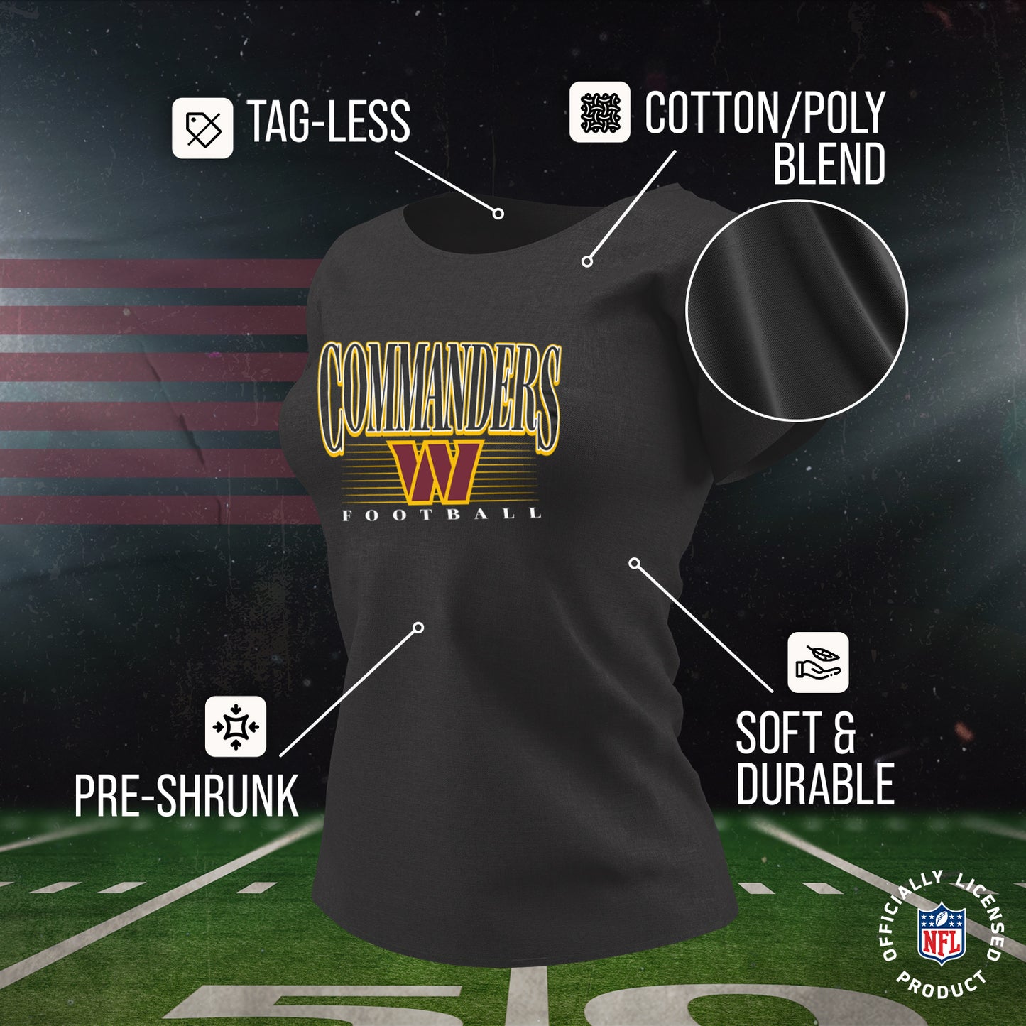 Washington Commanders NFL Womens Overtime Blueprint Tag-Less T-Shirt - Black