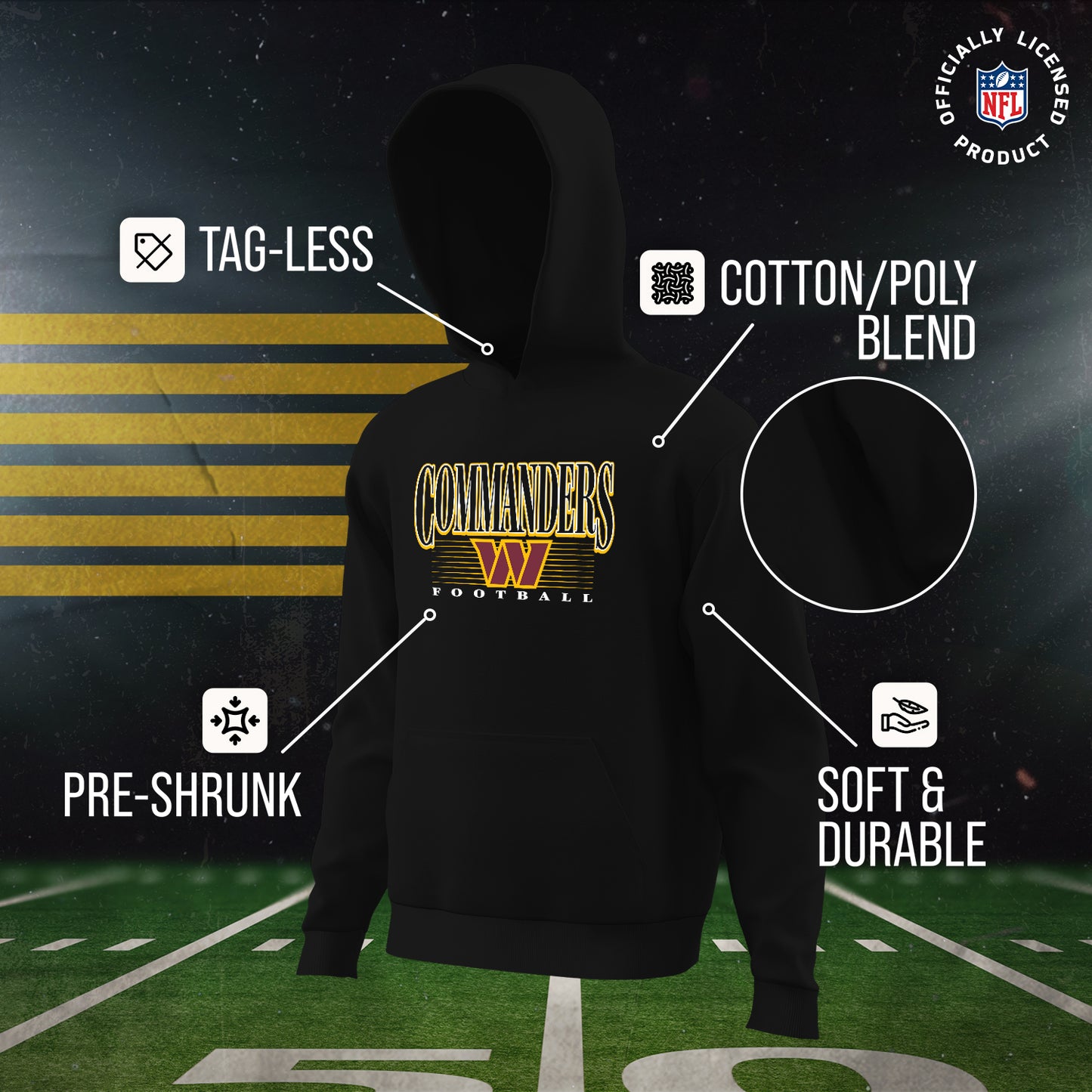 Washington Commanders NFL Youth Overtime Blueprint Football Fleece Hooded Sweatshirt - Black
