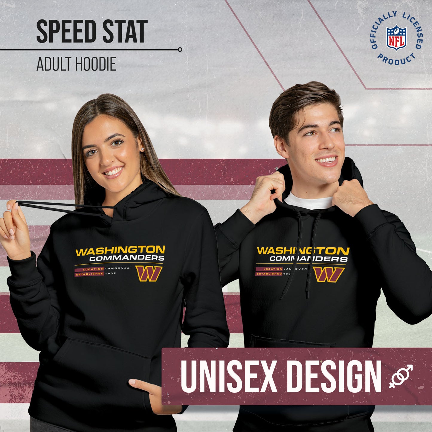 Washington Commanders Adult NFL Speed Stat Sheet Fleece Hooded Sweatshirt - Black