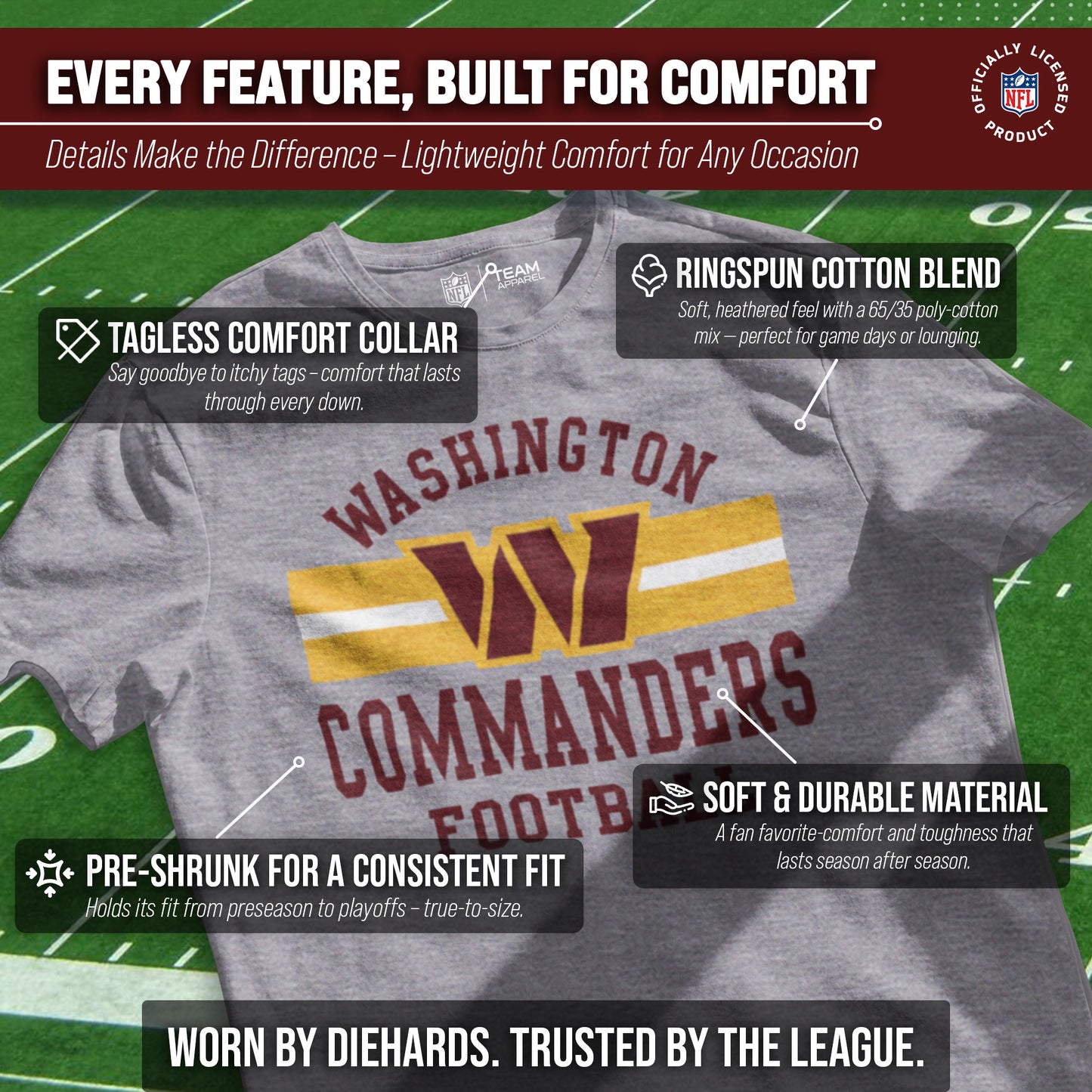Washington Commanders NFL Adult Short Sleeve Team Stripe Tee - Sport Gray