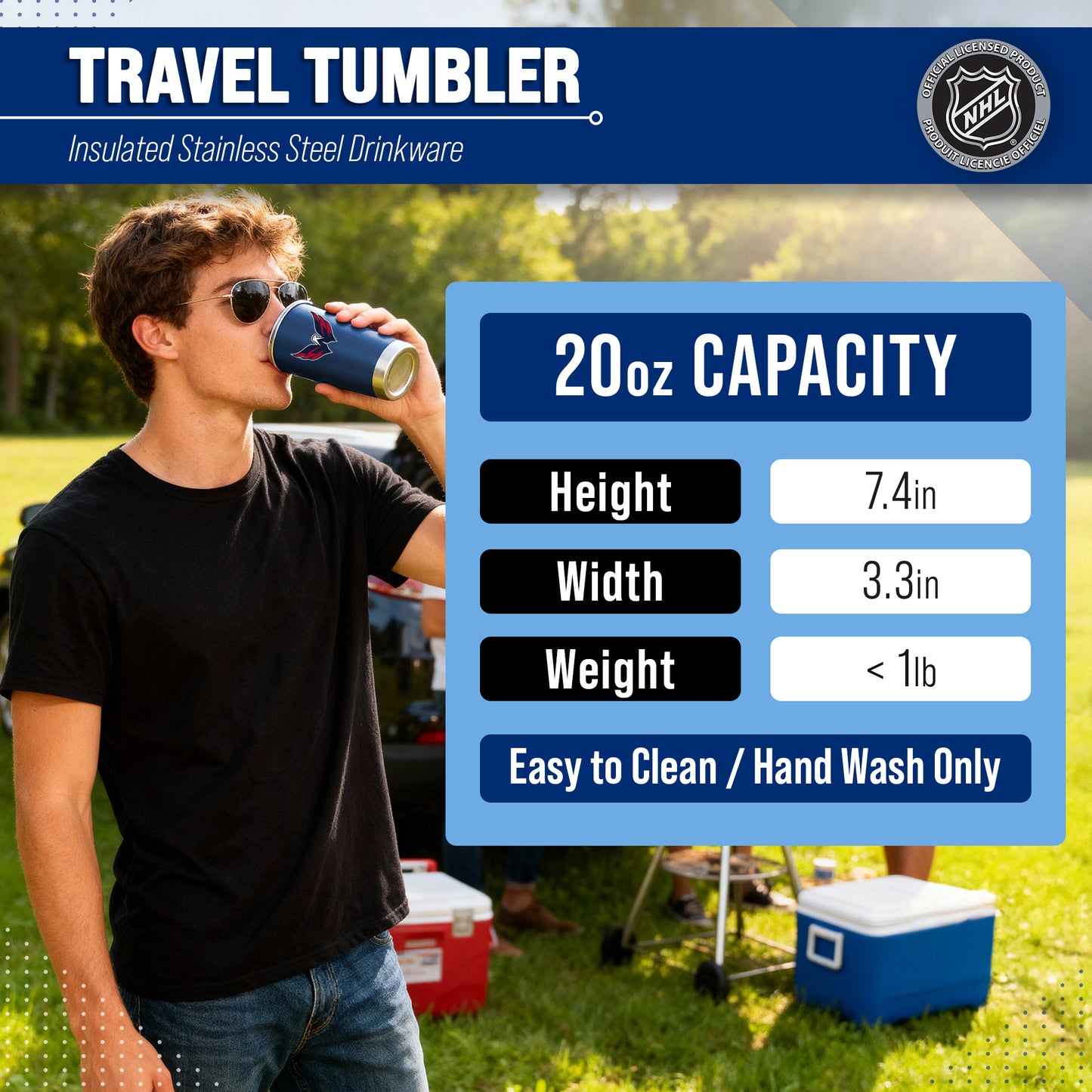 Washington Capitals NHL Hockey 20oz Stainless Steel Vacuum Insulated Game Day Tumbler with Silicone Grip - Navy