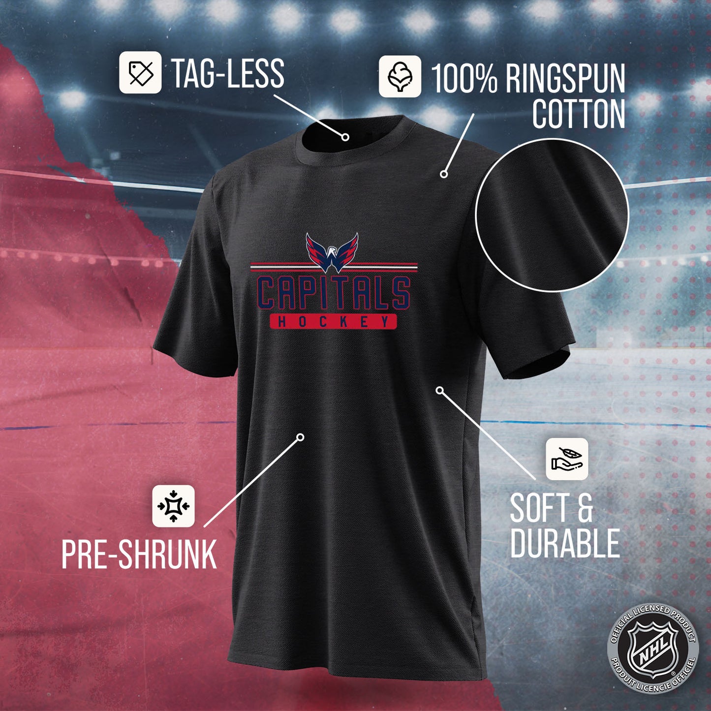 Washington Capitals Adult NHL Heather Charcoal True Fan Hockey T-Shirt - Charcoal