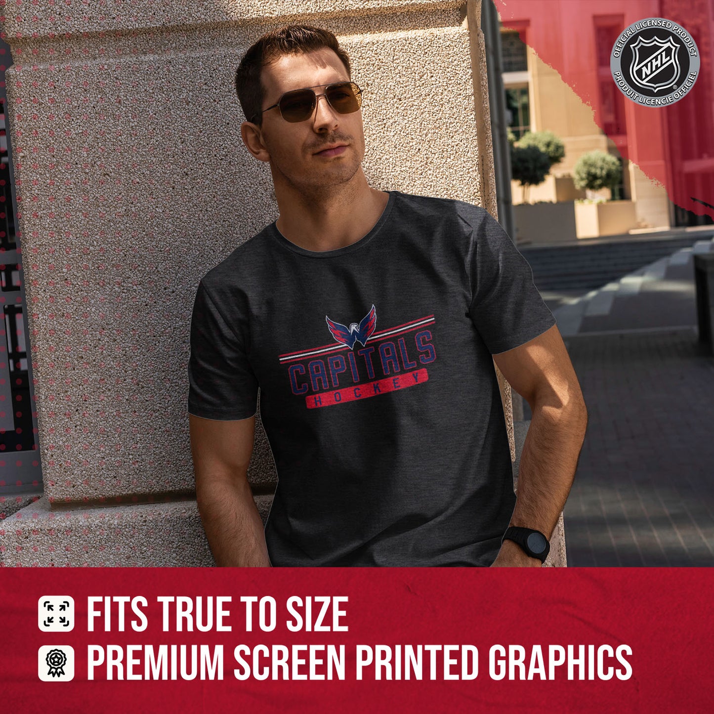 Washington Capitals Adult NHL Heather Charcoal True Fan Hockey T-Shirt - Charcoal
