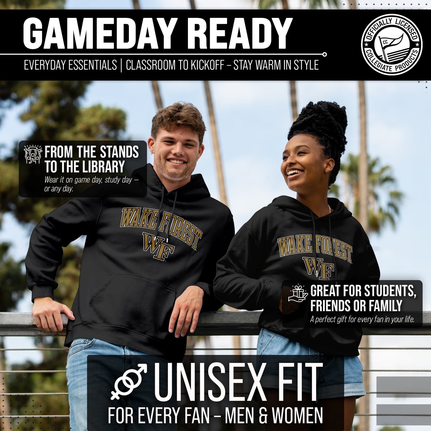 Wake Forest Demon Deacons Adult Arch & Logo Soft Style Gameday Hooded Sweatshirt - Black