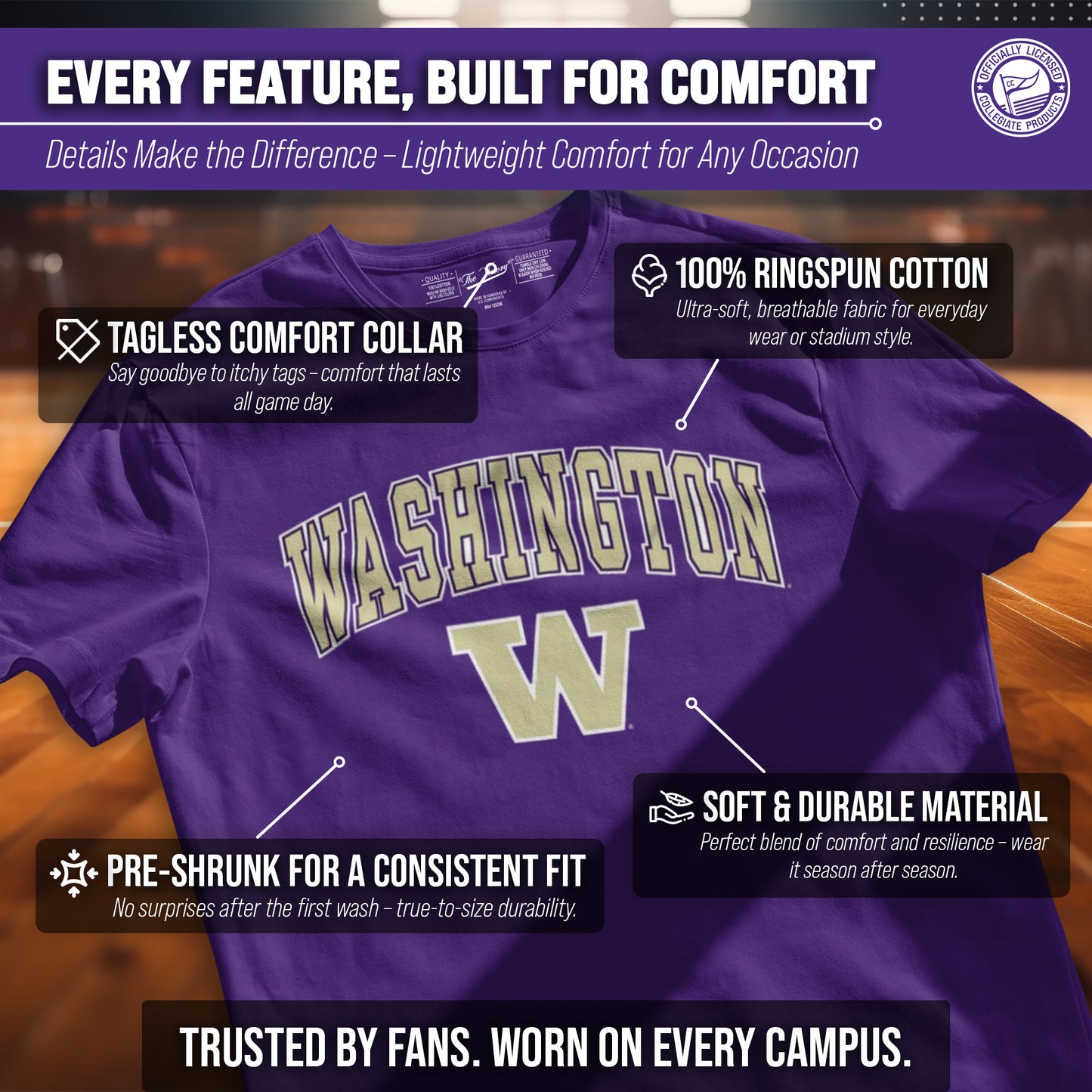 Washington Huskies NCAA Adult Gameday Cotton T-Shirt - Purple