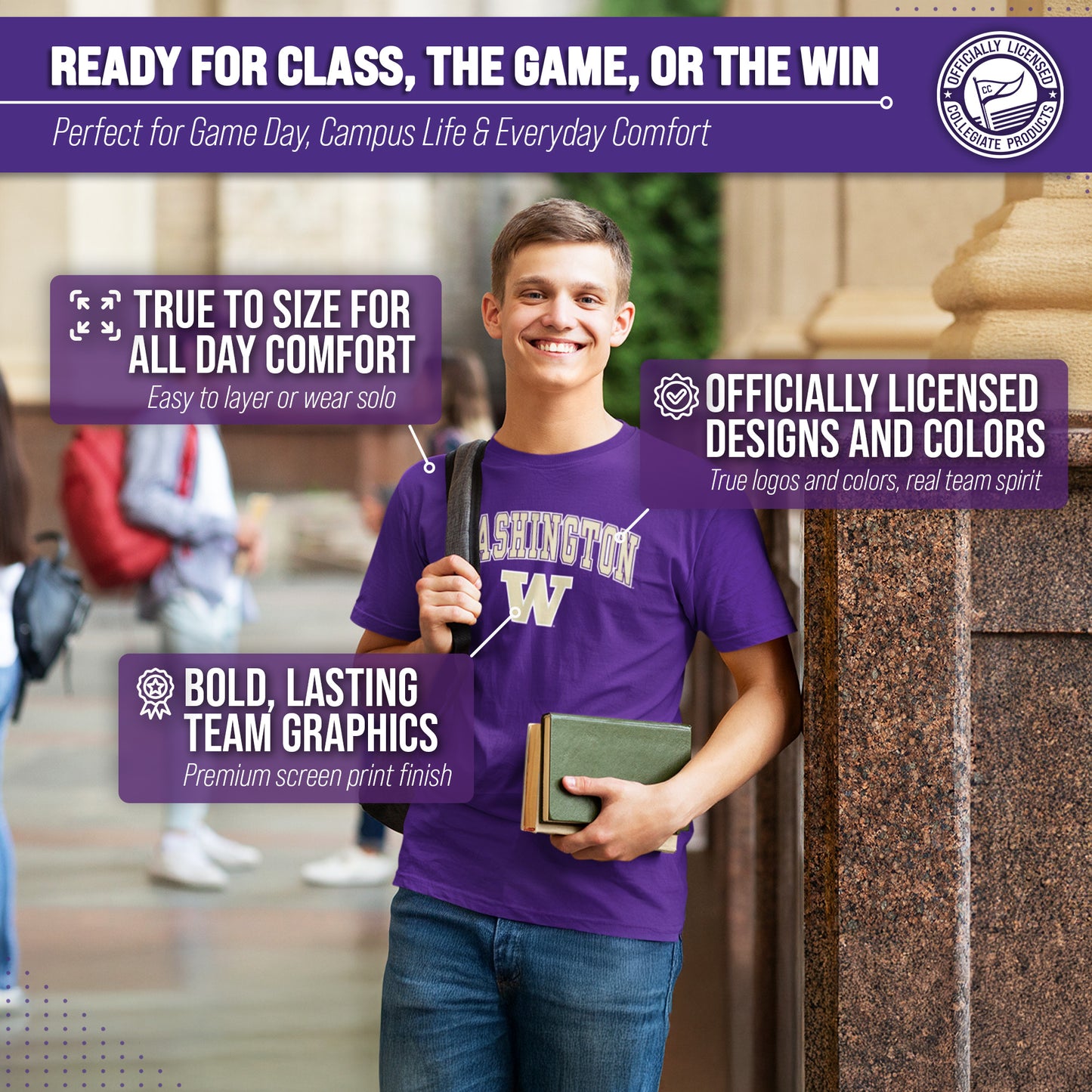 Washington Huskies NCAA Adult Gameday Cotton T-Shirt - Purple