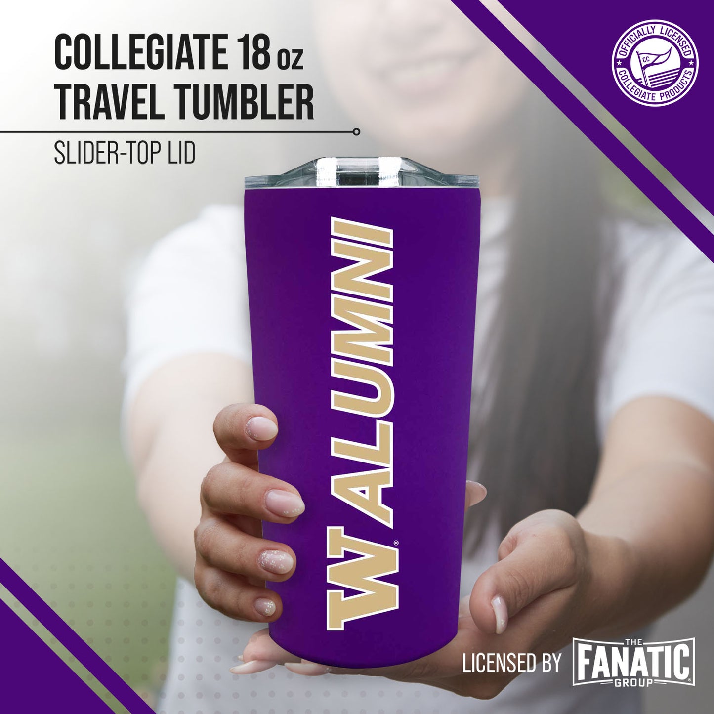 Washington Huskies Collegiate Stainless Steel Travel Tumbler for Alumni - Purple