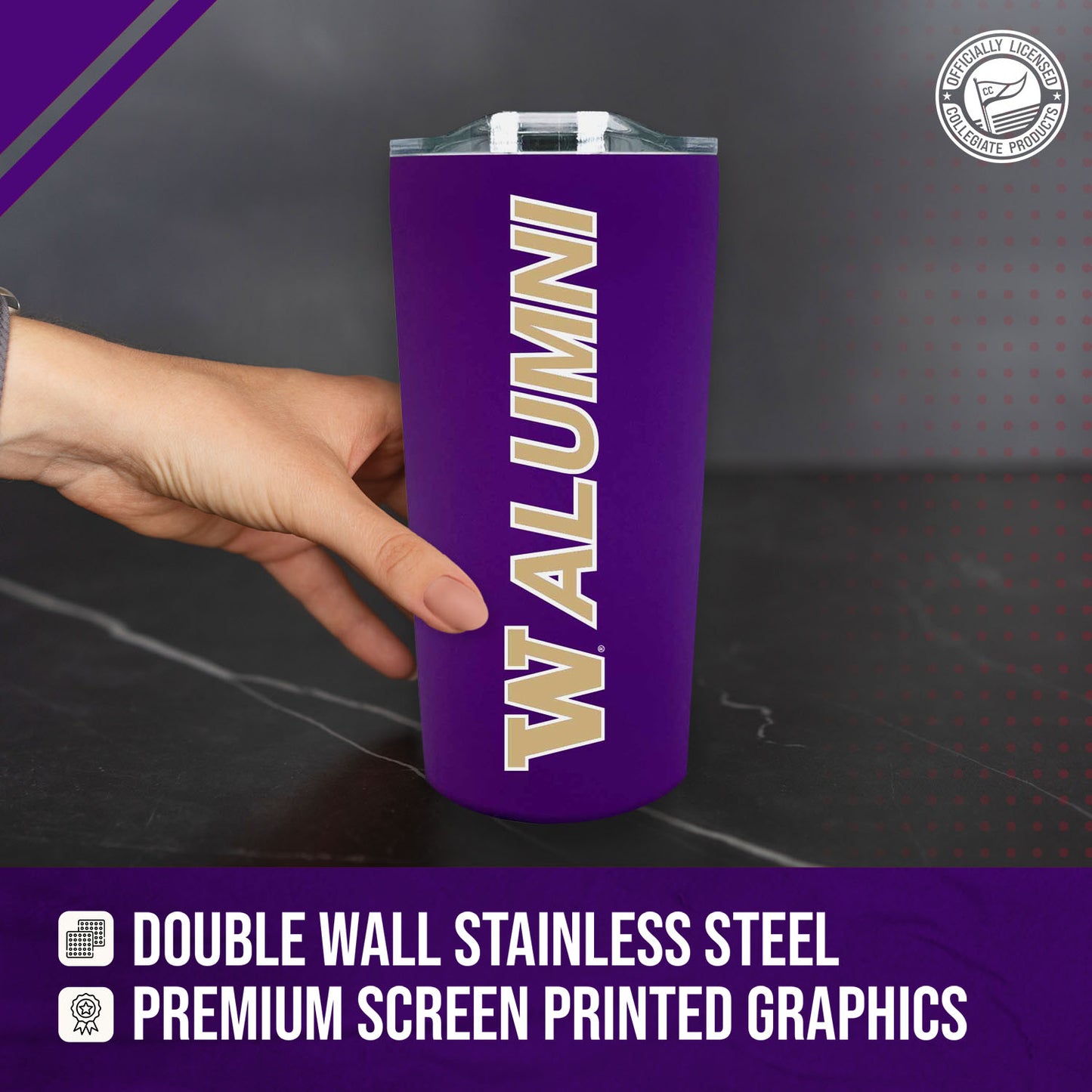 Washington Huskies Collegiate Stainless Steel Travel Tumbler for Alumni - Purple