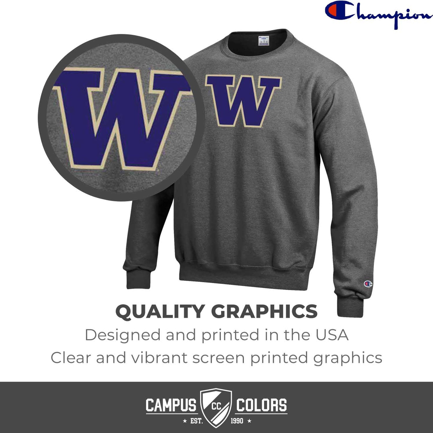 Washington Huskies Adult Mascot Fleece Crewneck - Charcoal