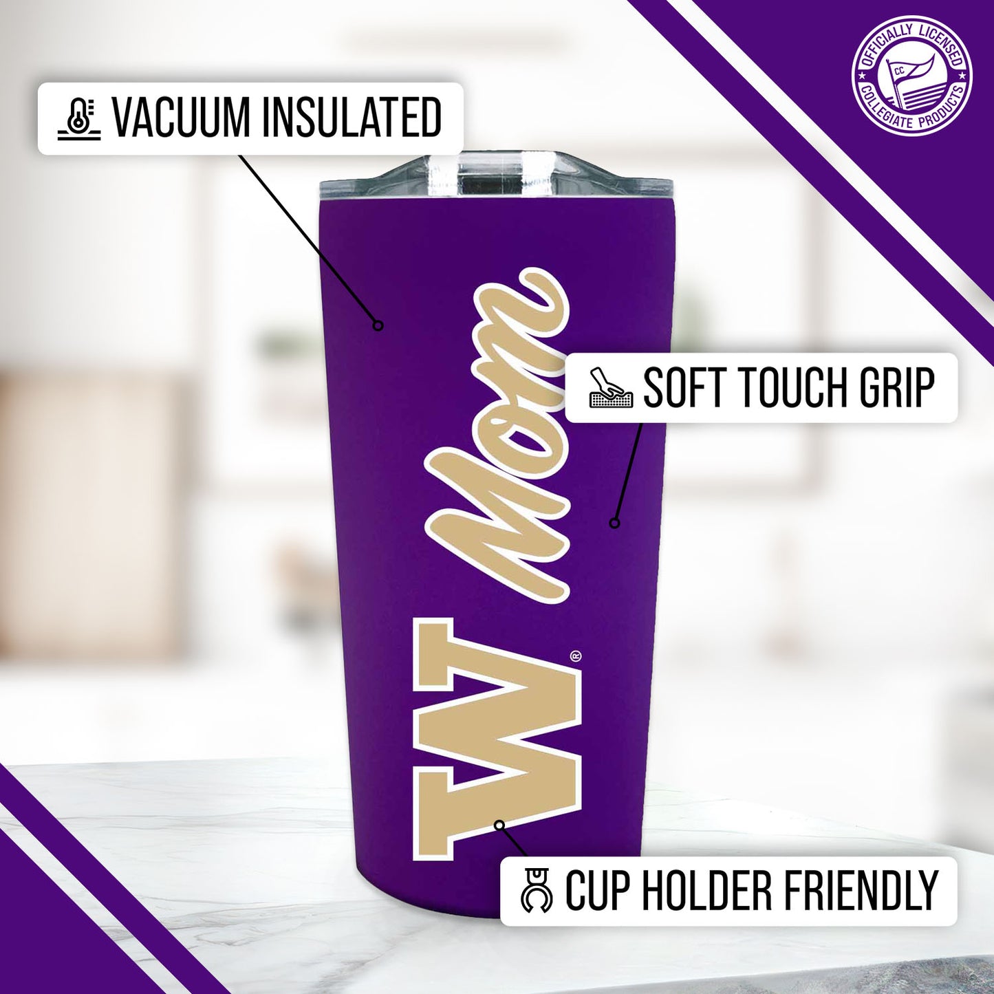 Washington Huskies NCAA Stainless Steel Travel Tumbler for Mom - Purple