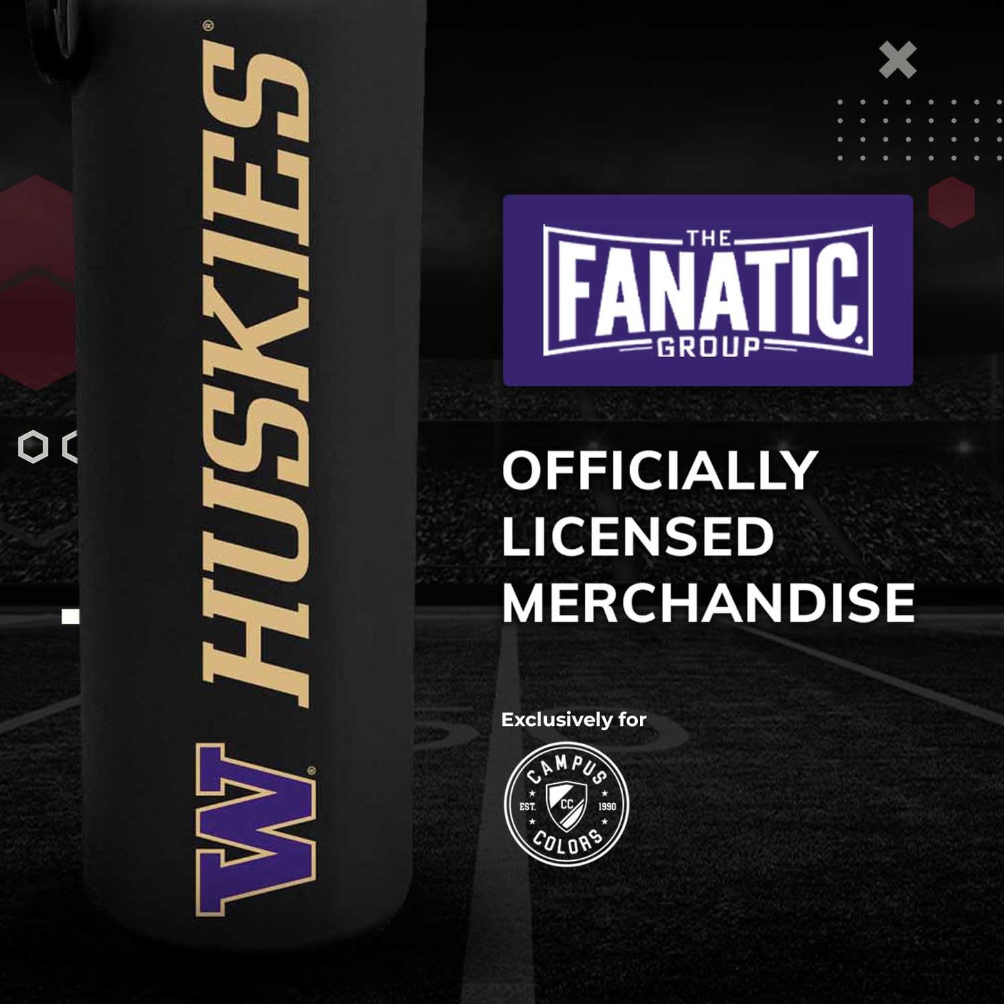Washington Huskies NCAA Stainless Steel Water Bottle - Black
