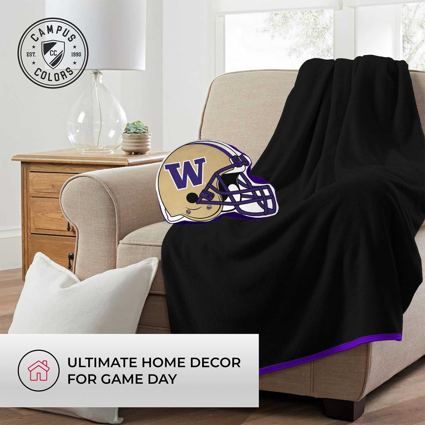 Washington Huskies NCAA Helmet Super Soft Football Pillow - Gold