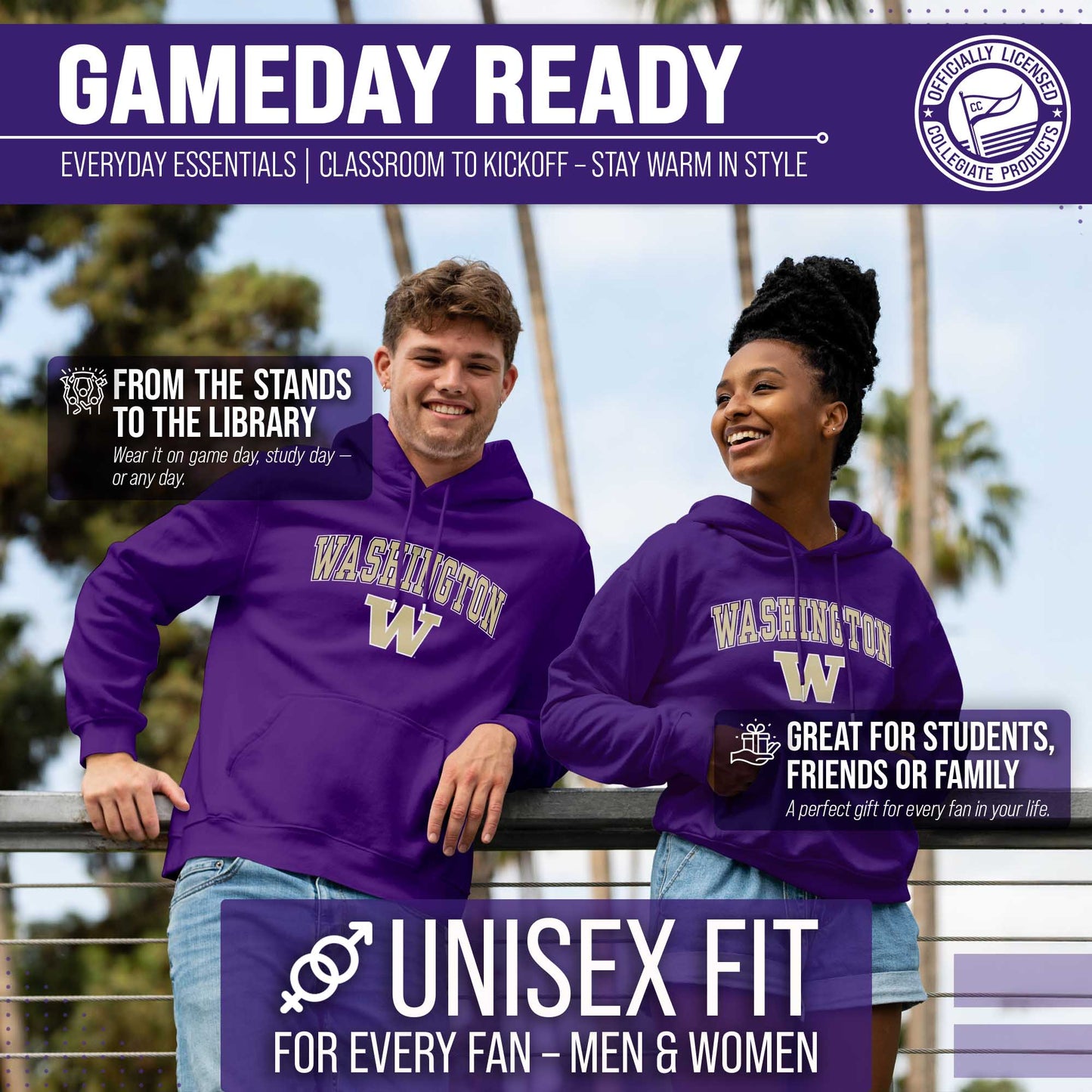 Washington Huskies Adult Arch & Logo Soft Style Gameday Hooded Sweatshirt - Purple