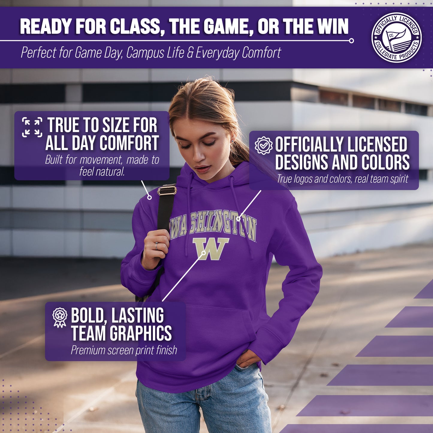 Washington Huskies Adult Arch & Logo Soft Style Gameday Hooded Sweatshirt - Purple