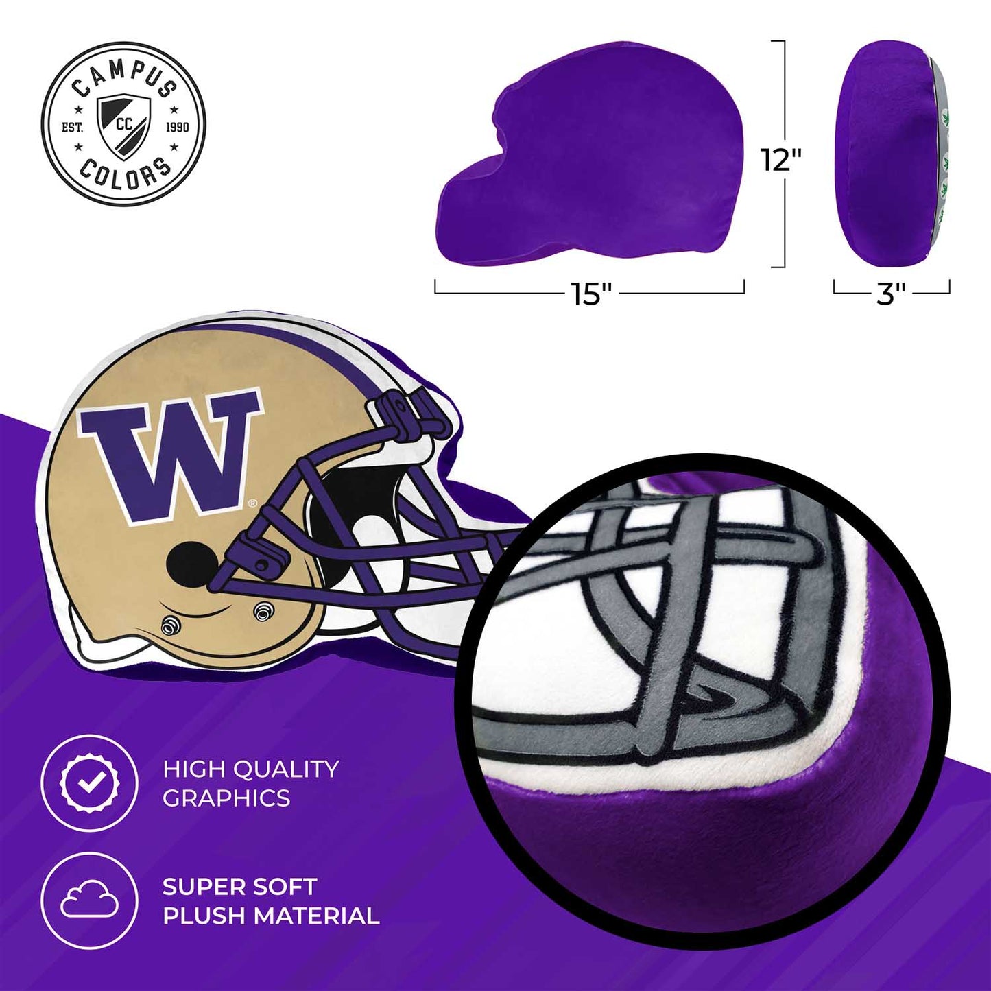 Washington Huskies NCAA Helmet Super Soft Football Pillow - Gold