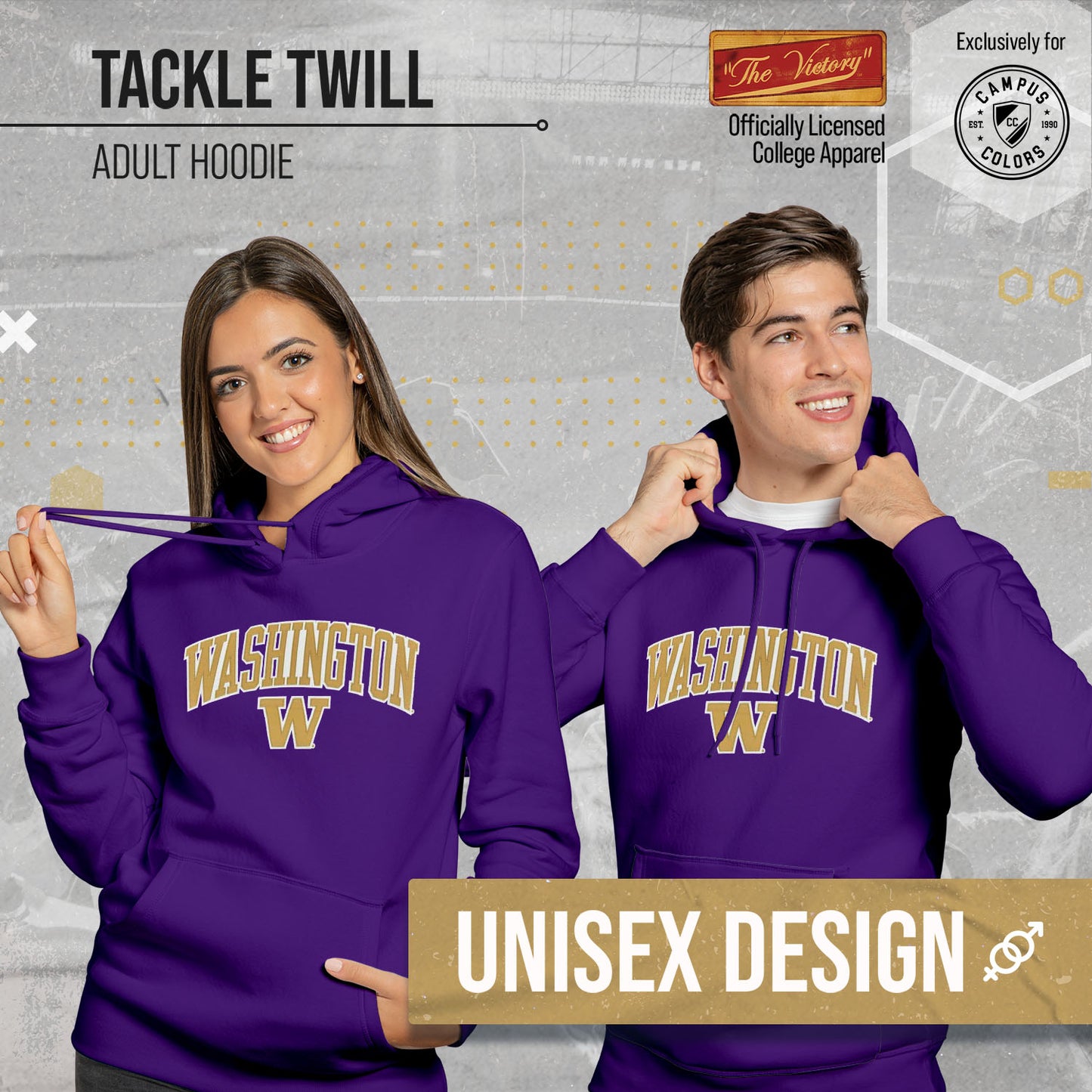 Washington Huskies NCAA Adult Tackle Twill Hooded Sweatshirt - Purple