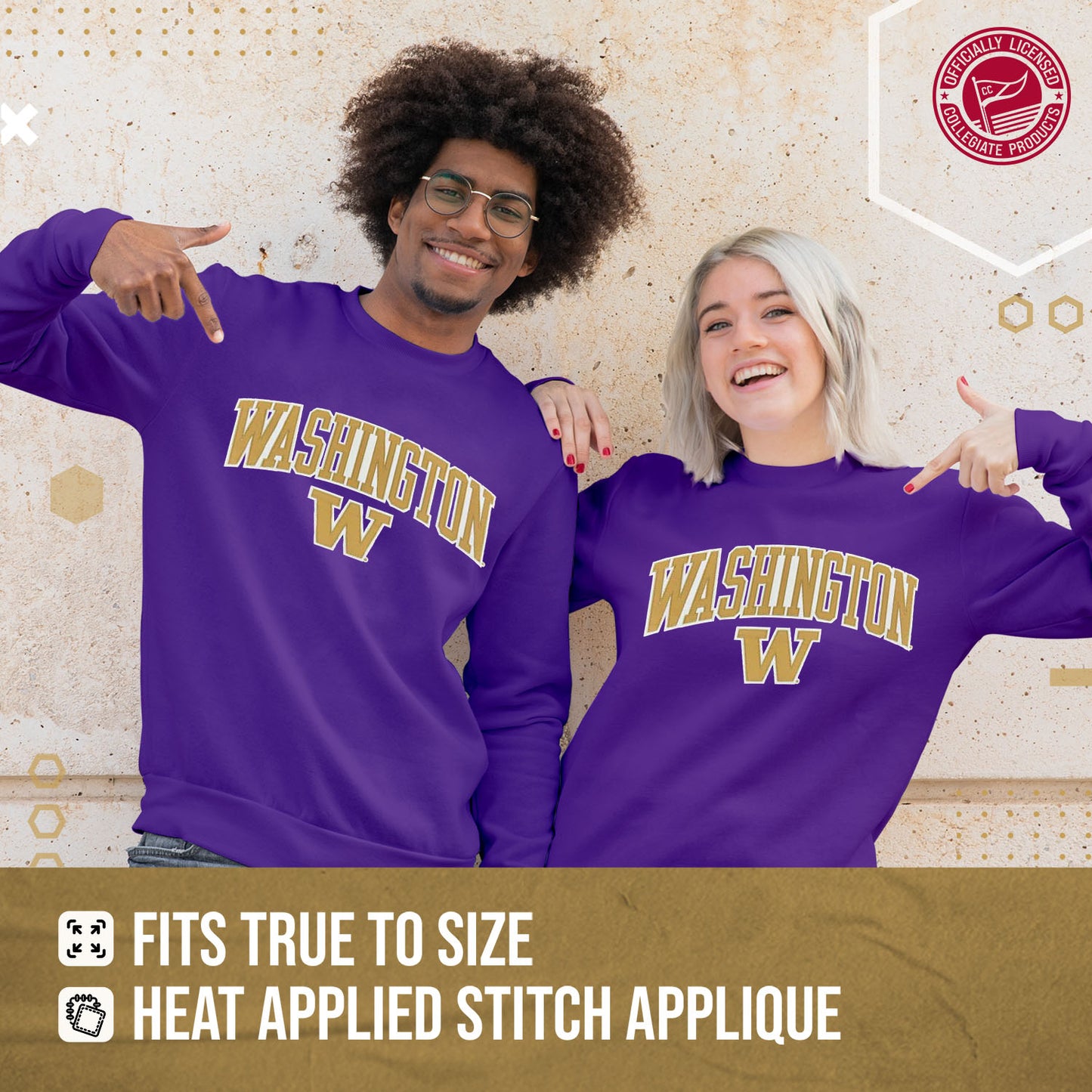 Washington Huskies NCAA Adult Tackle Twill Crewneck Sweatshirt - Purple