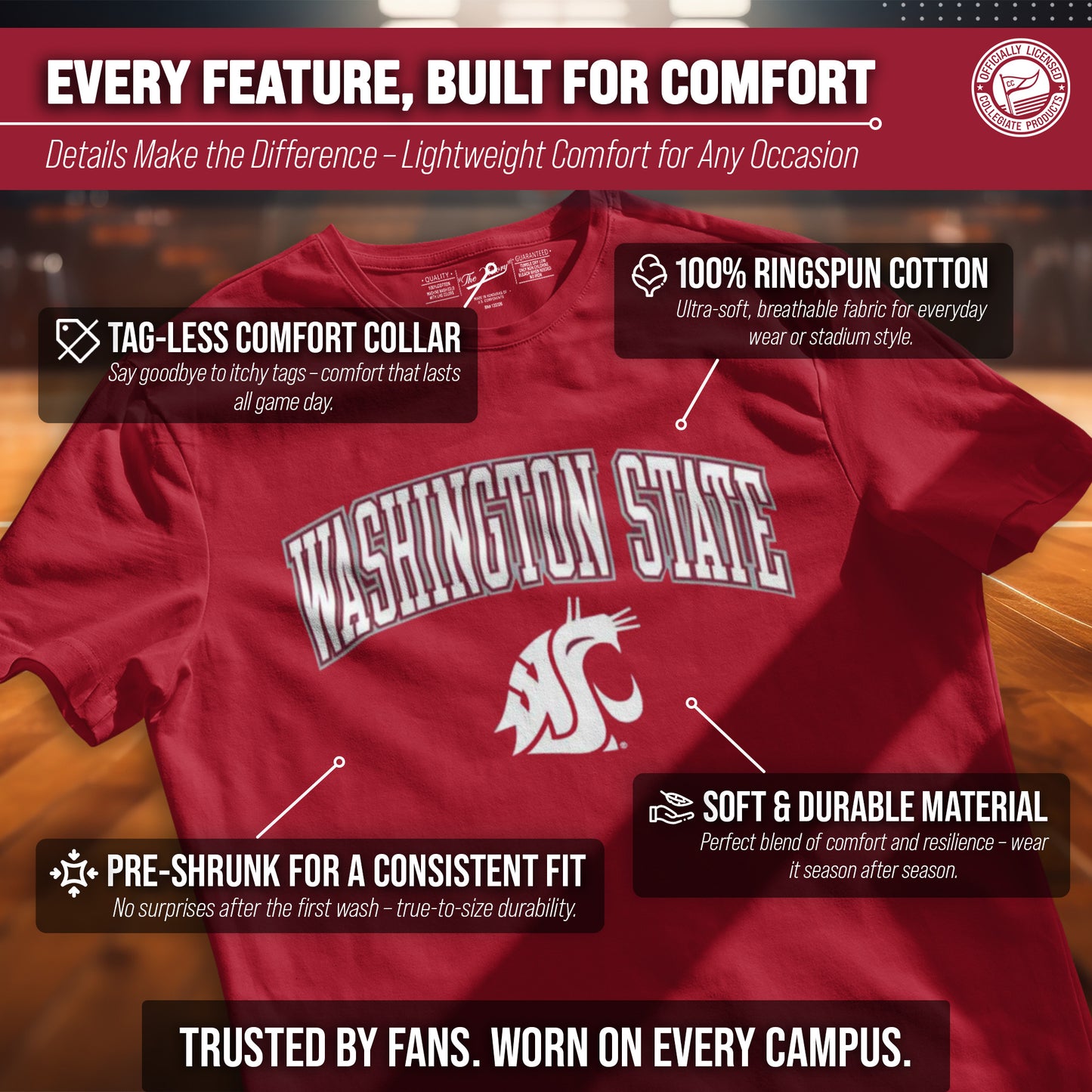 Washington State Cougars NCAA Adult Gameday Cotton T-Shirt - Cardinal