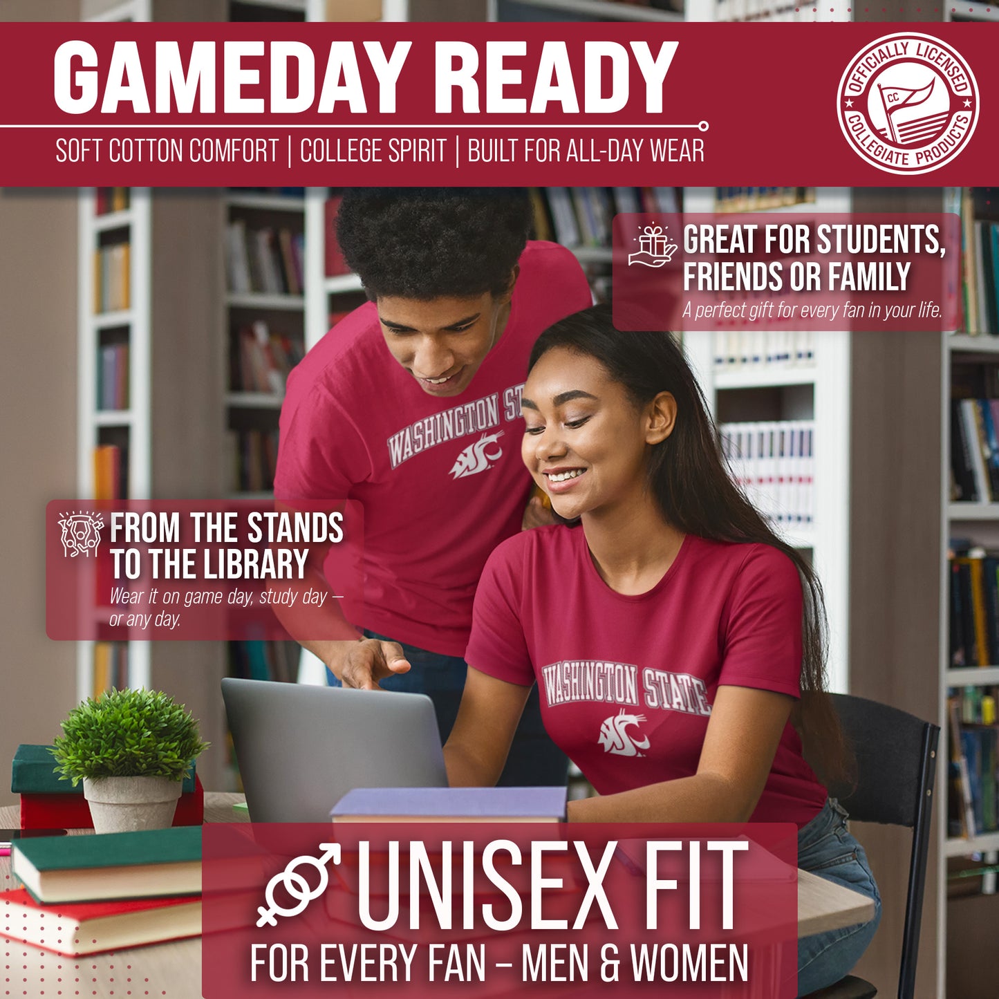 Washington State Cougars NCAA Adult Gameday Cotton T-Shirt - Cardinal