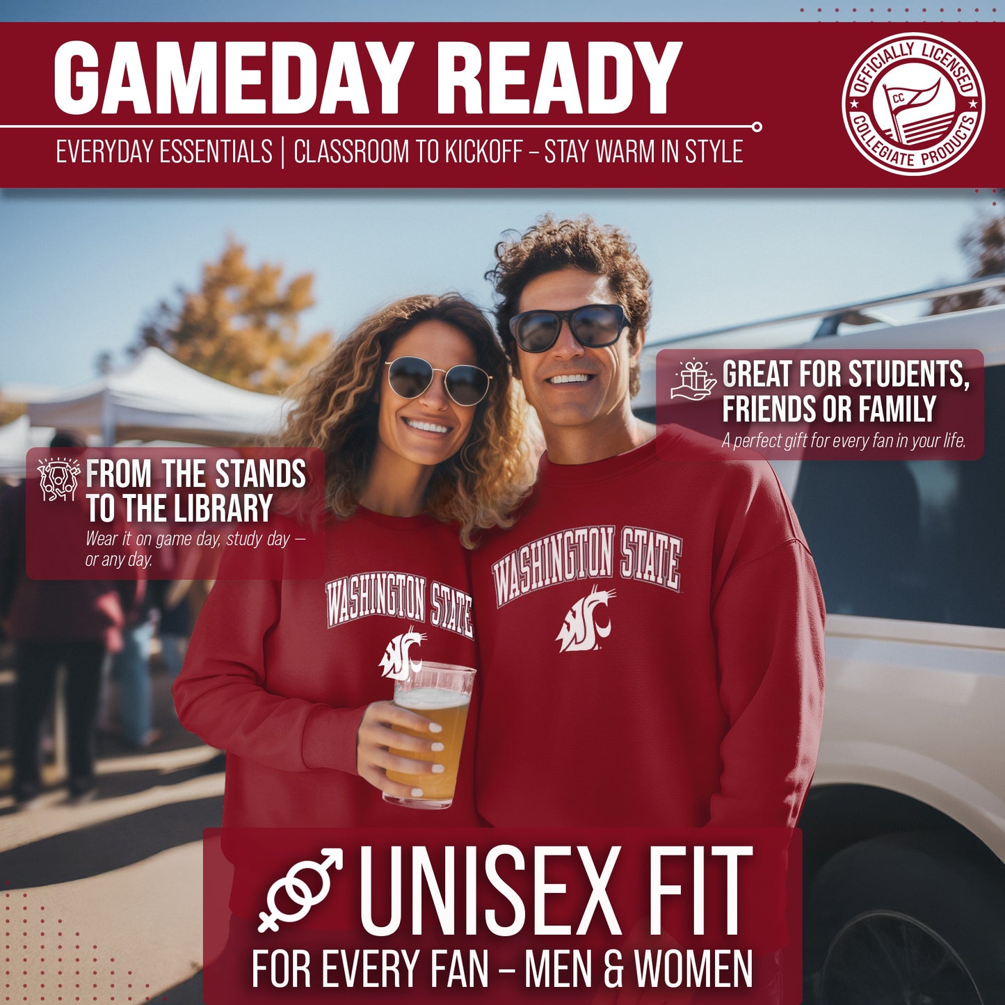 Washington State Cougars Adult Arch & Logo Soft Style Gameday Crewneck Sweatshirt - Cardinal