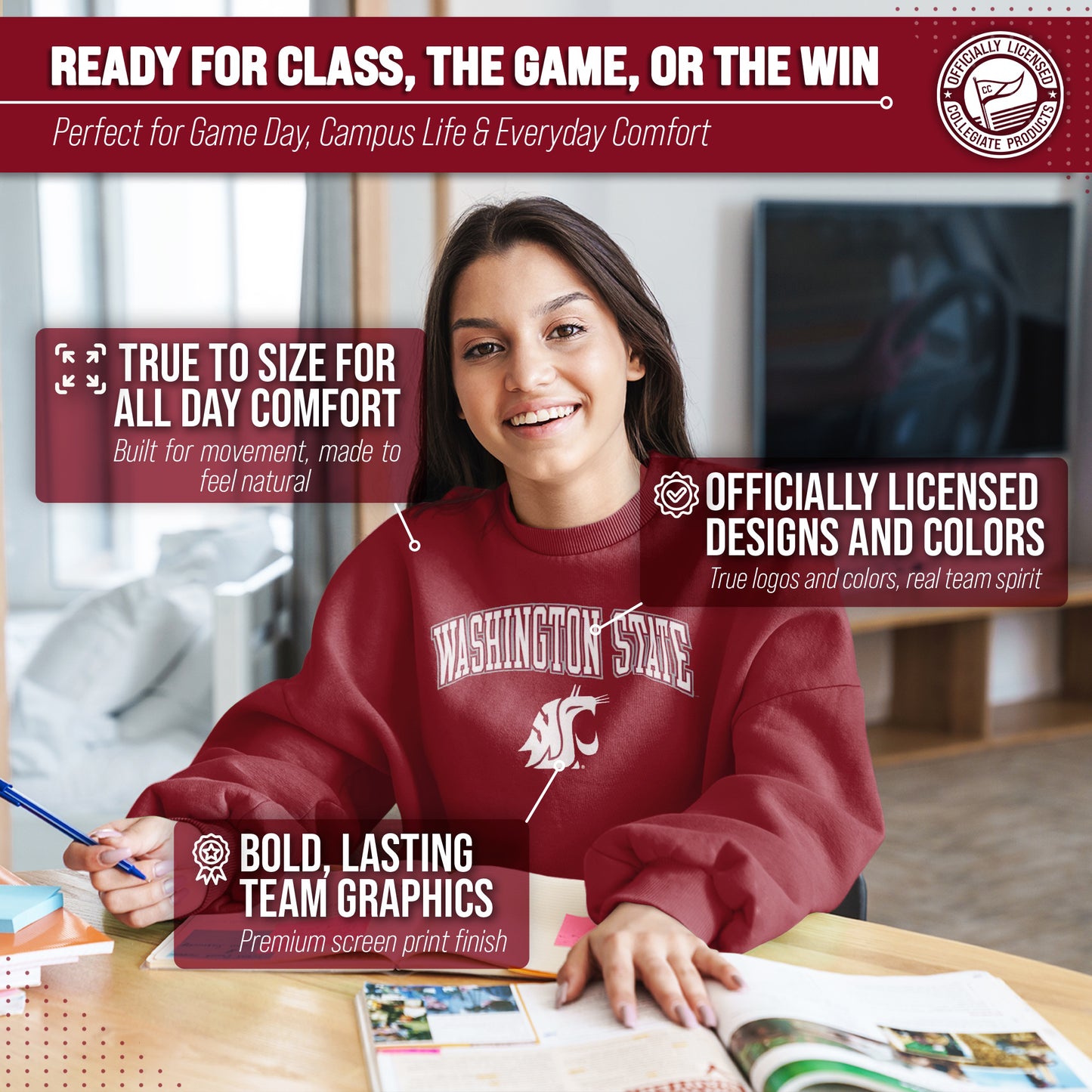 Washington State Cougars Adult Arch & Logo Soft Style Gameday Crewneck Sweatshirt - Cardinal