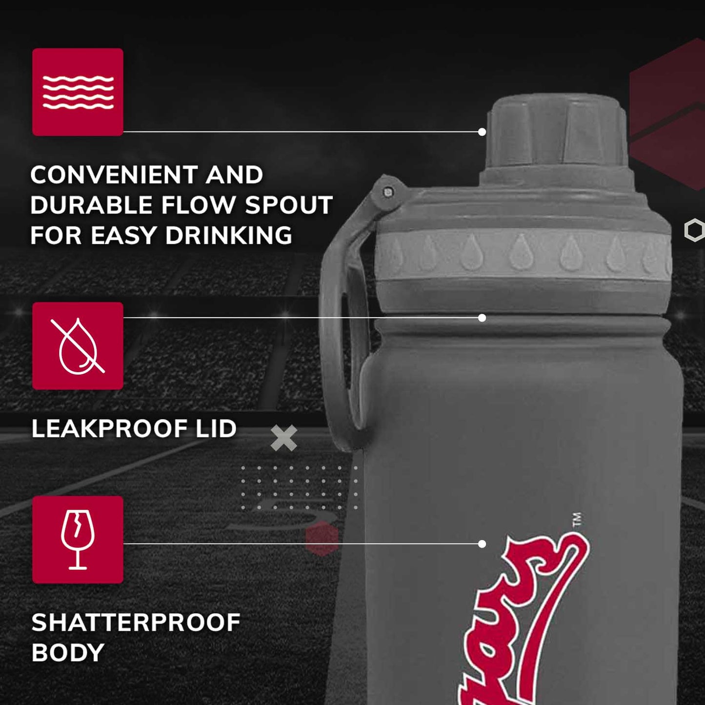 Washington State Cougars NCAA Stainless Steel Water Bottle - Sport Gray