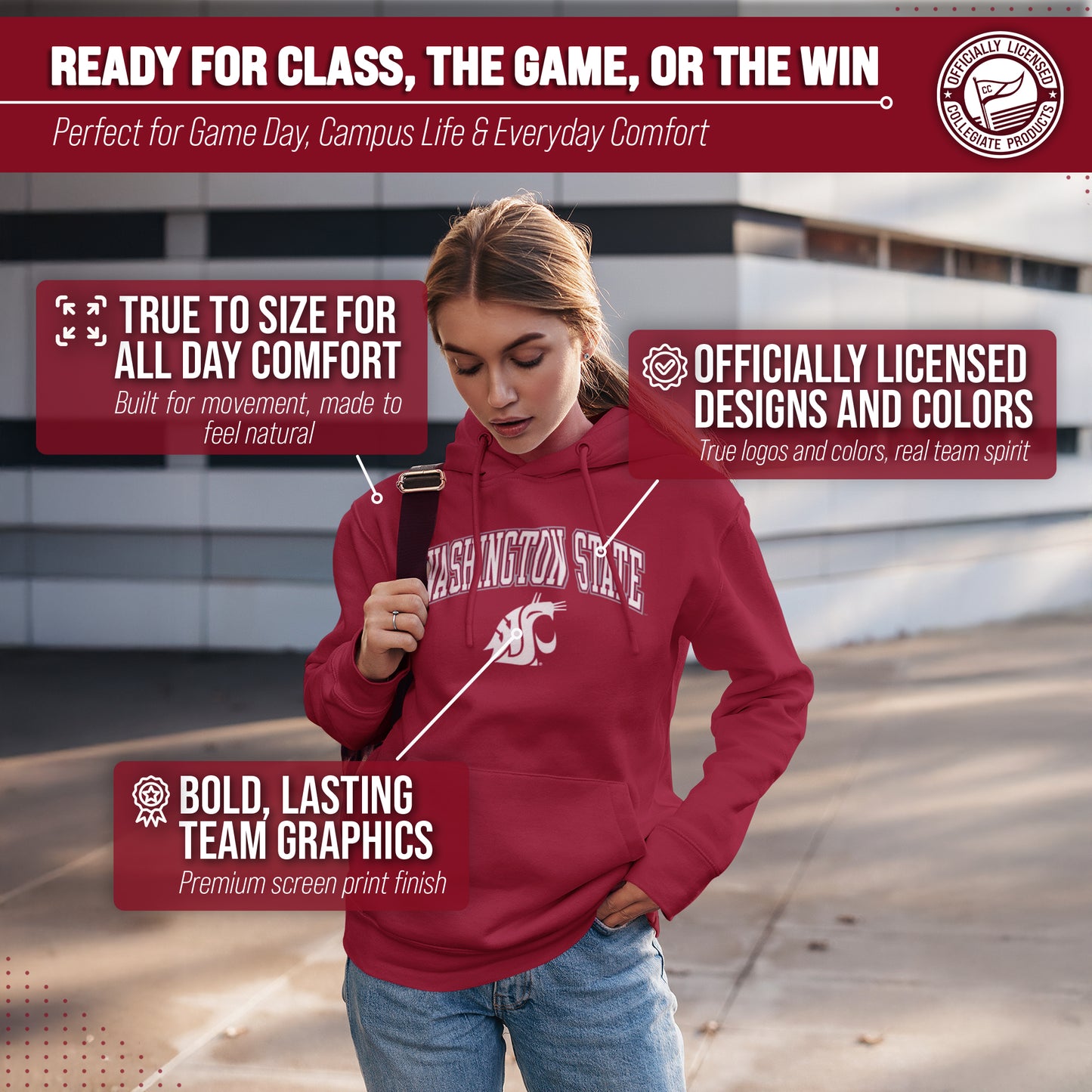 Washington State Cougars Adult Arch & Logo Soft Style Gameday Hooded Sweatshirt - Cardinal