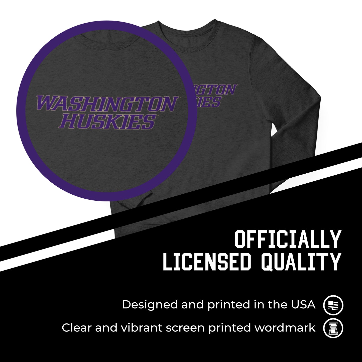 Washington Huskies NCAA Adult Charcoal Crewneck Fleece Sweatshirt - Charcoal