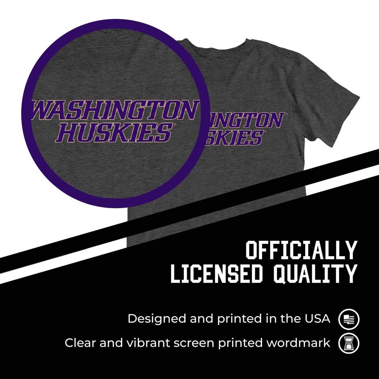 Washington Huskies Campus Colors NCAA Adult Cotton Blend Charcoal Tagless T-Shirt - Charcoal