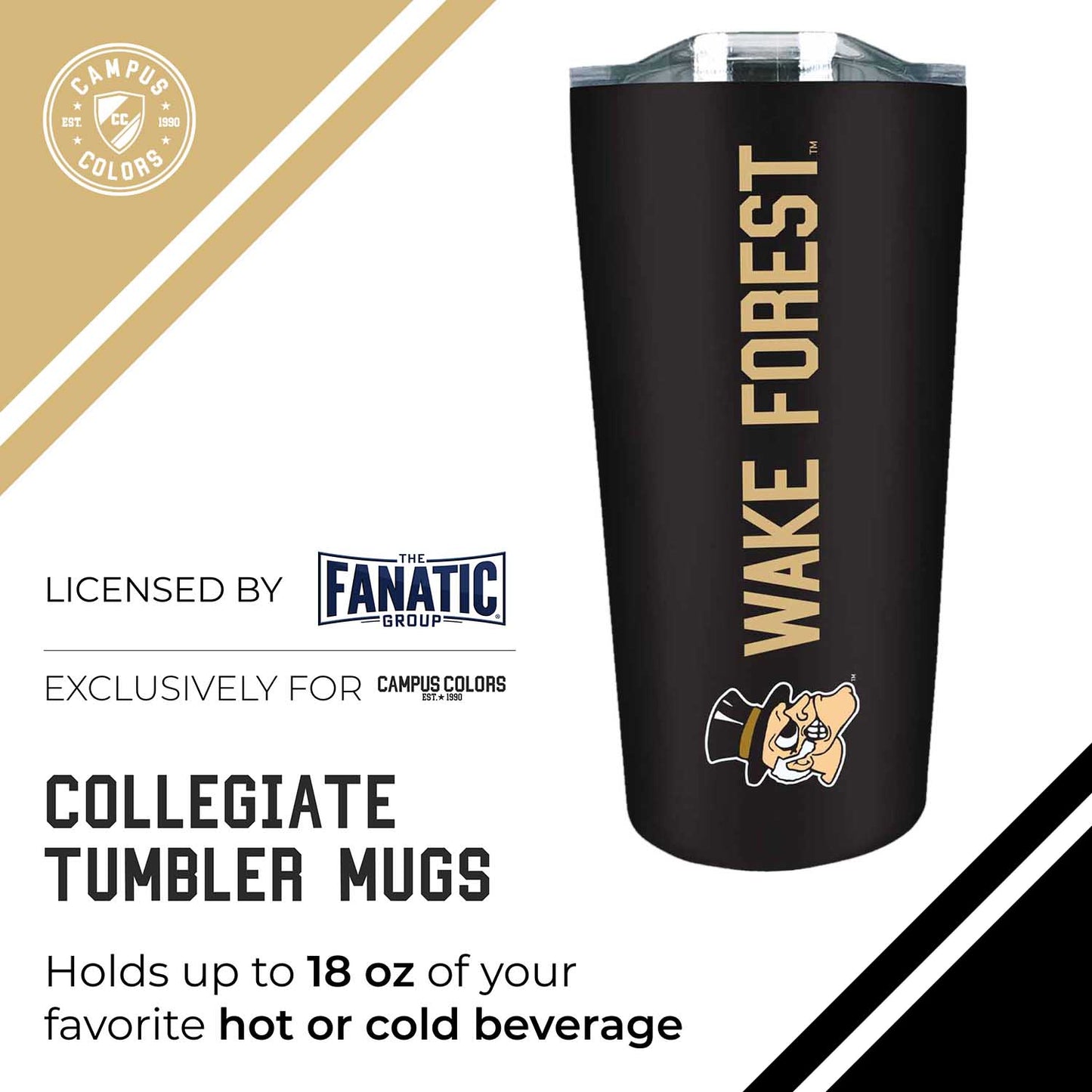 Wake Forest Demon Deacons NCAA Stainless Steel Tumbler perfect for Gameday - Black