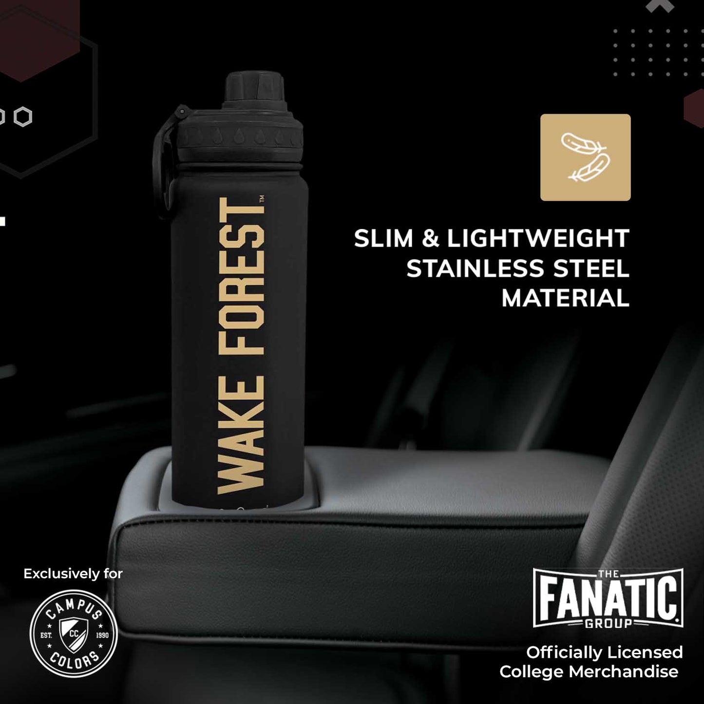 Wake Forest Demon Deacons NCAA Stainless Steel Water Bottle - Black