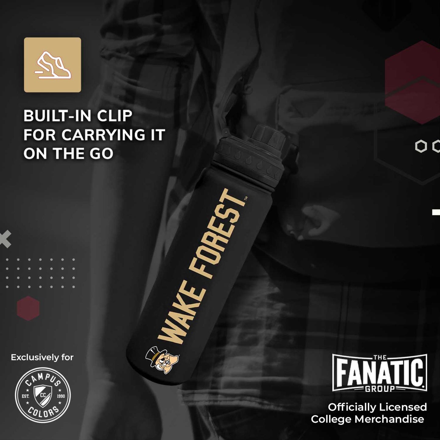 Wake Forest Demon Deacons NCAA Stainless Steel Water Bottle - Black