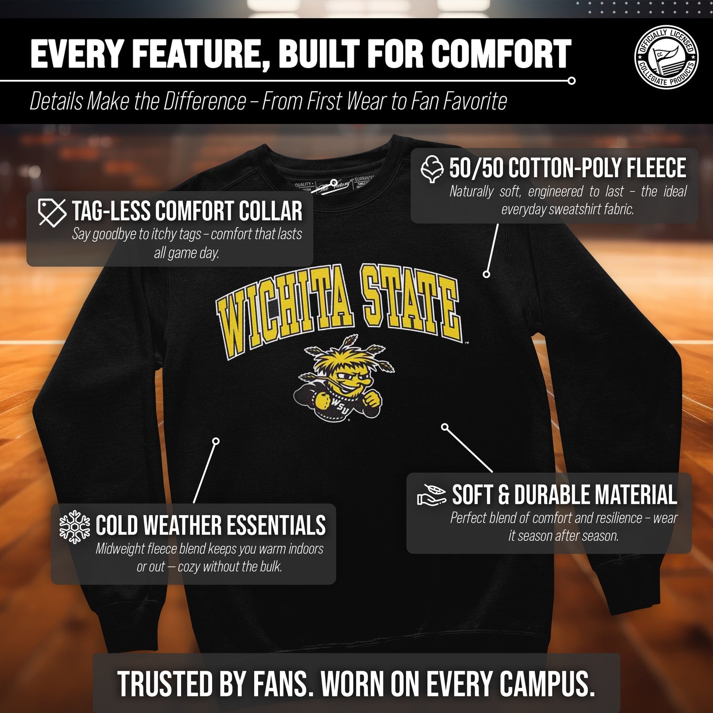 Wichita State Shockers Adult Arch & Logo Soft Style Gameday Crewneck Sweatshirt - Black