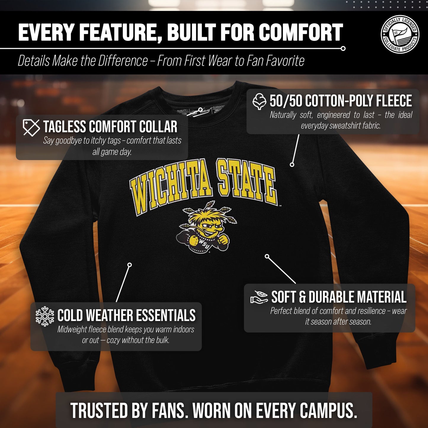 Wichita State Shockers Adult Arch & Logo Soft Style Gameday Crewneck Sweatshirt - Black