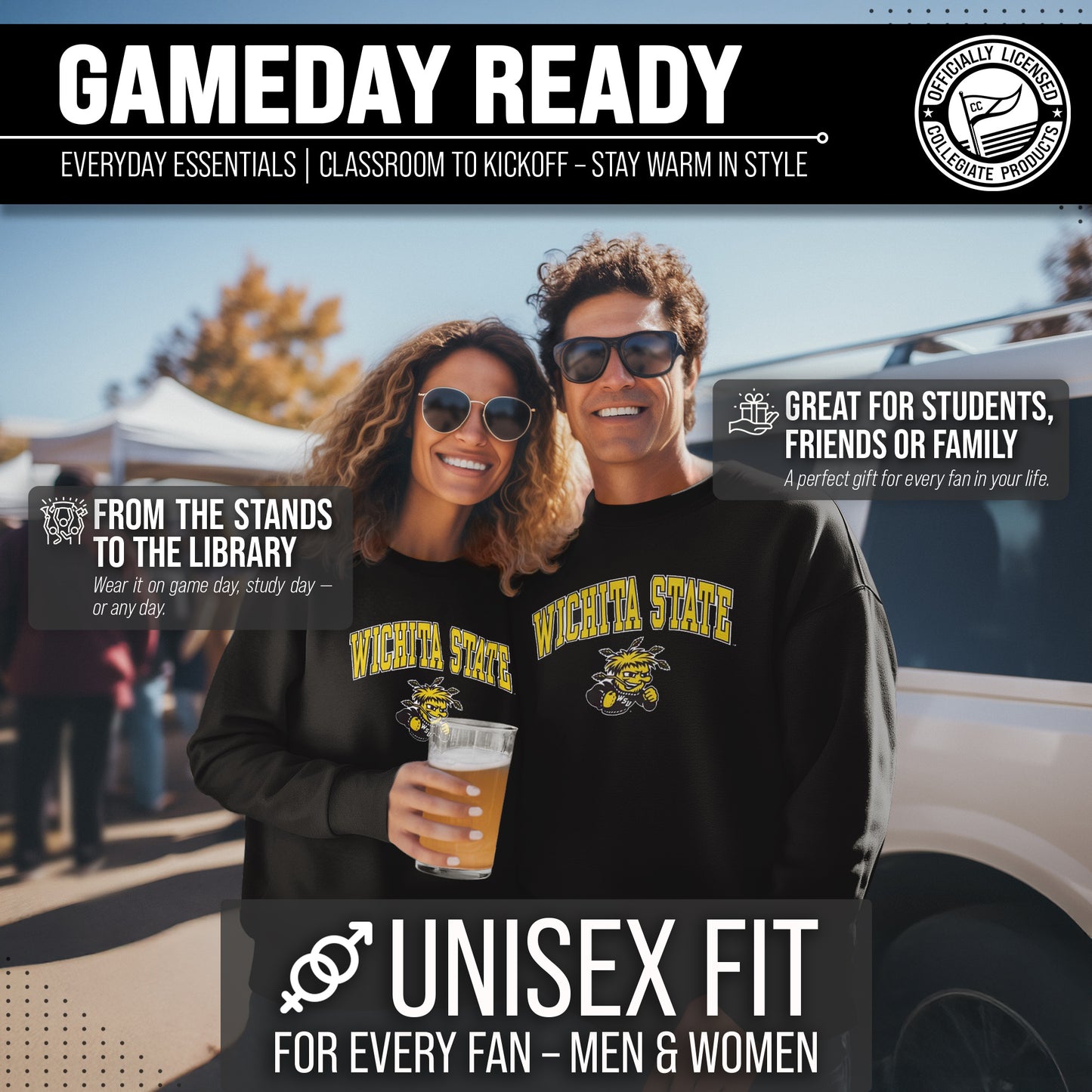 Wichita State Shockers Adult Arch & Logo Soft Style Gameday Crewneck Sweatshirt - Black