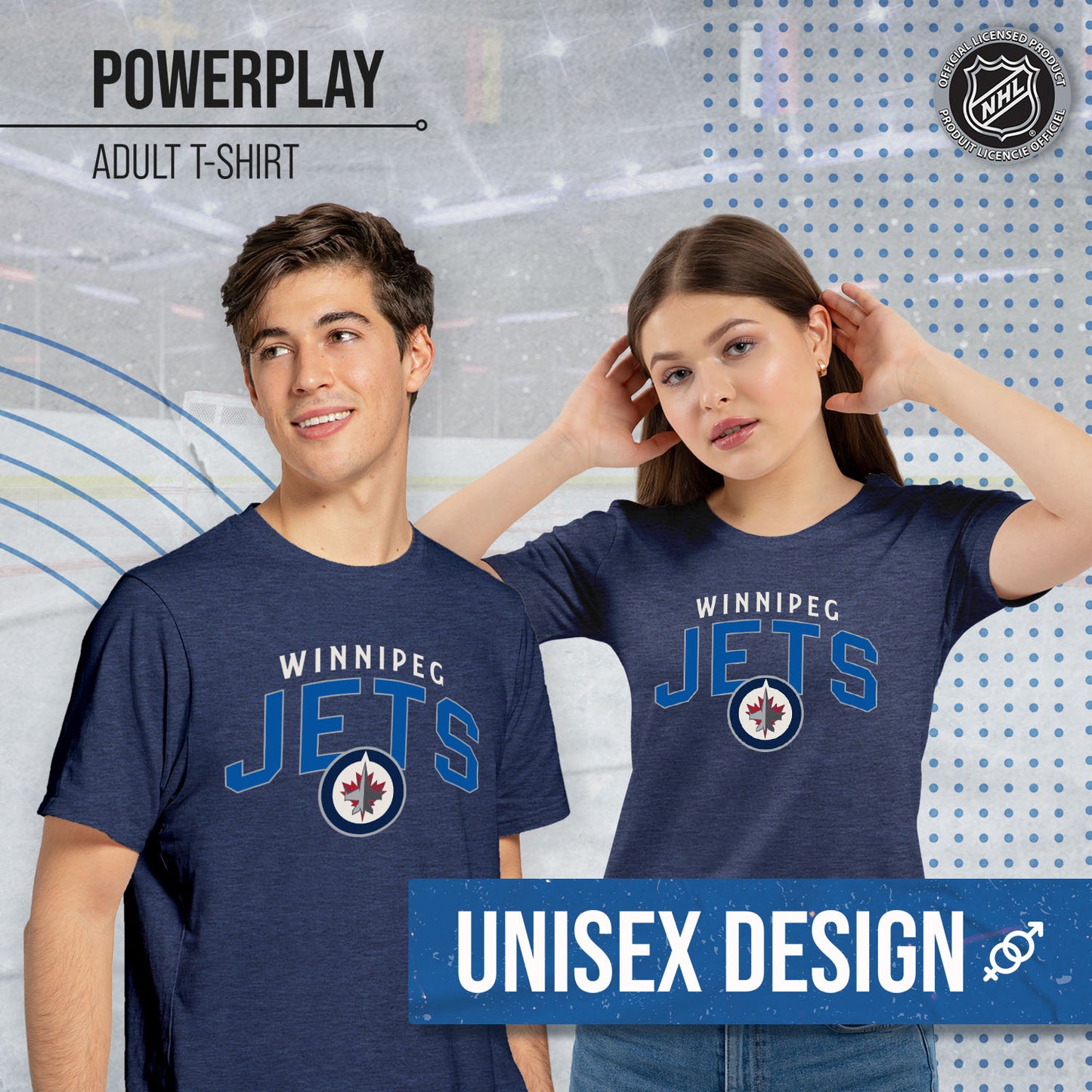 Winnipeg Jets NHL Adult Powerplay Heathered Unisex T-Shirt - Navy