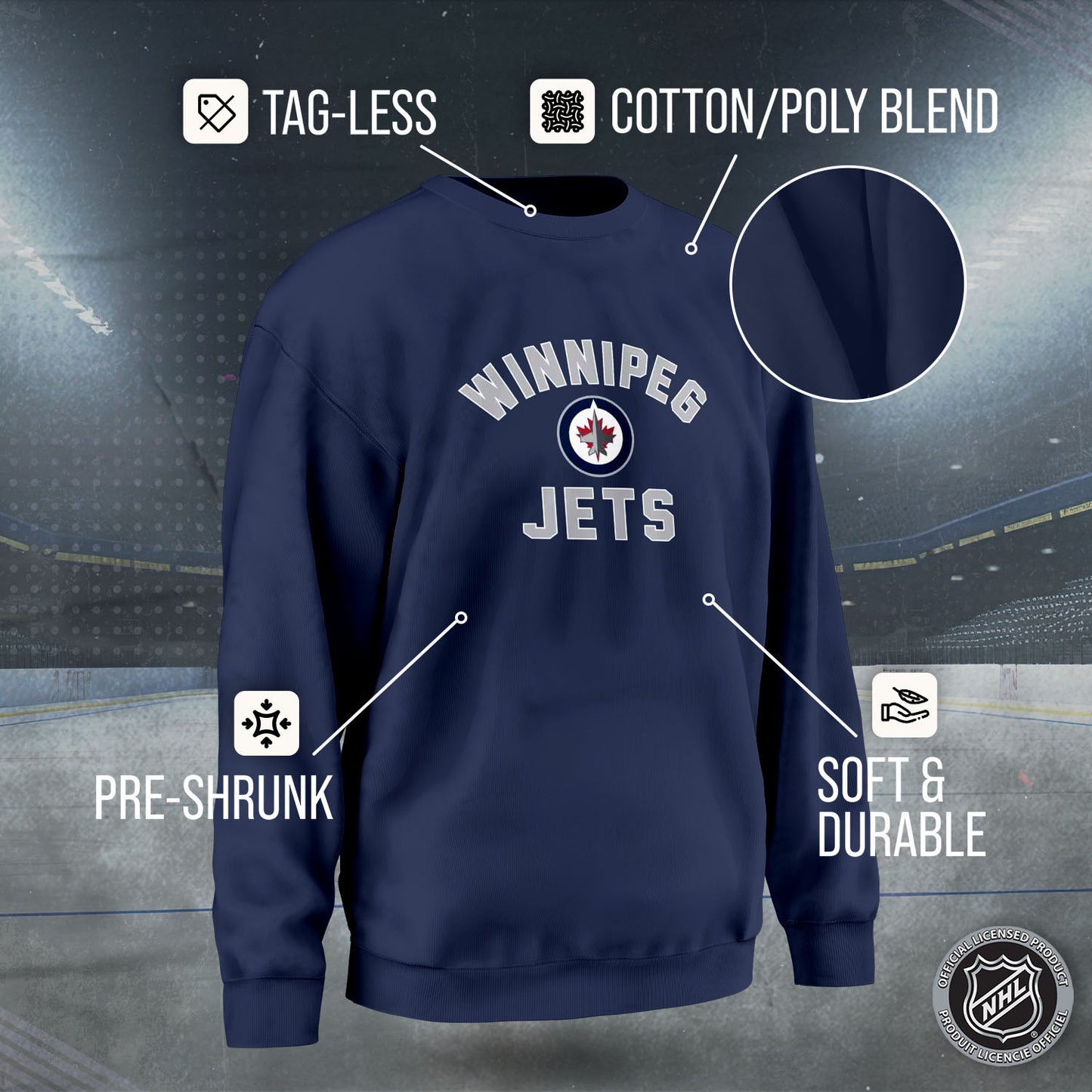 Winnipeg Jets Adult NHL Gameday Crewneck Sweatshirt - Navy