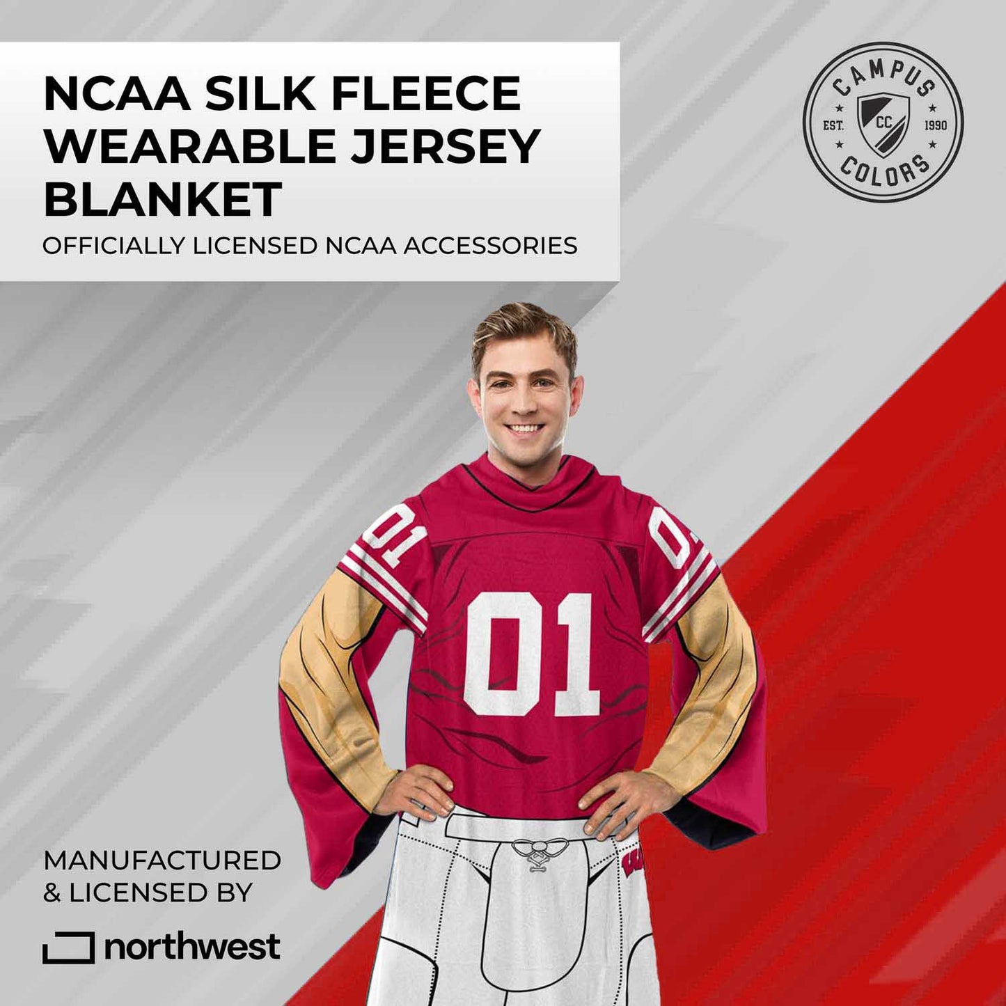 Wisconsin Badgers NCAA Team Wearable Blanket with Sleeves - Red